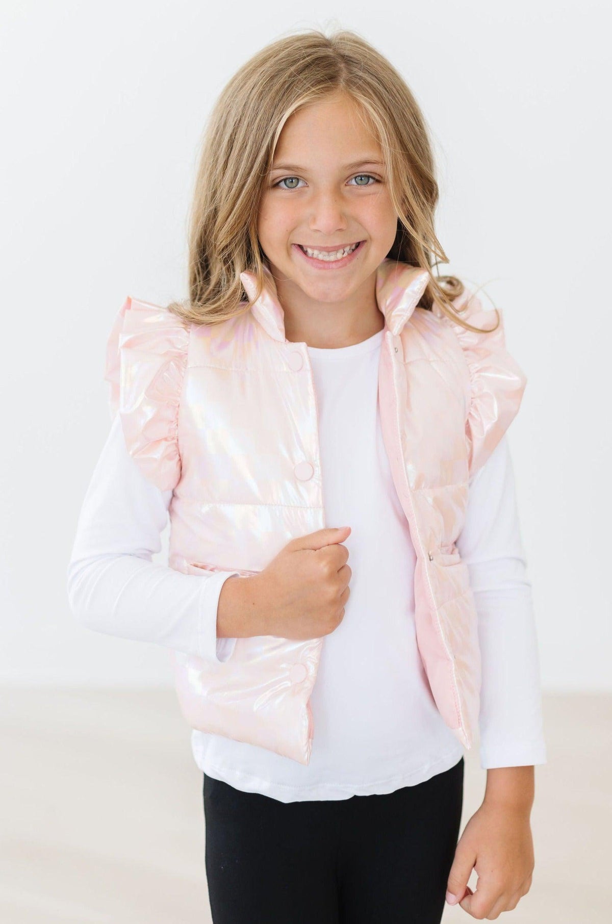 SALE Light Pink Checker Puffer Vest 1
