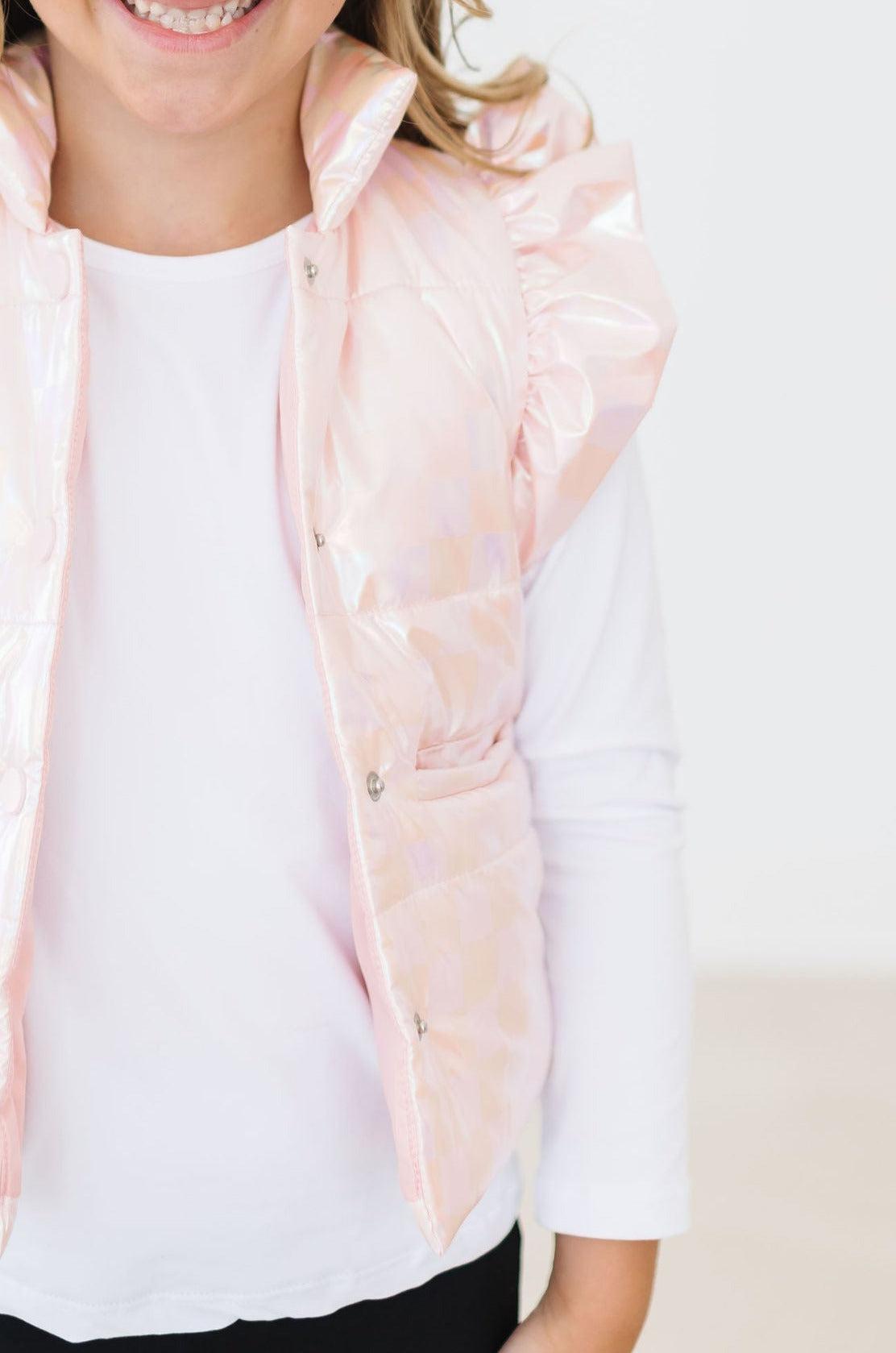 SALE Light Pink Checker Puffer Vest 2