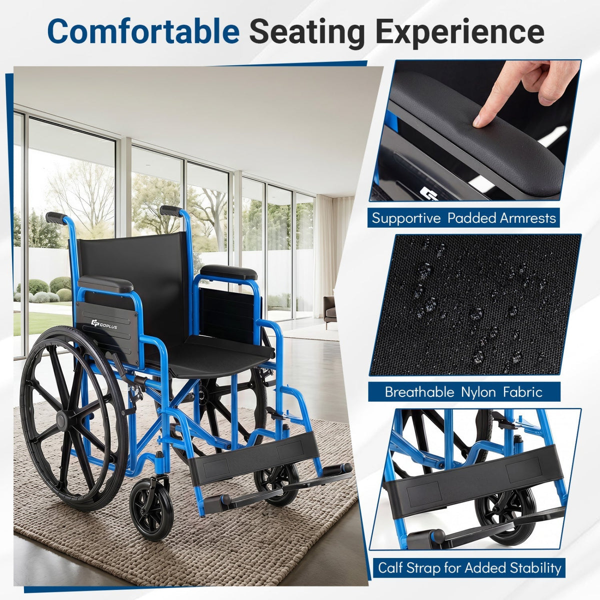Folding Wheelchair for Adults with Swing-Away Footrest 6