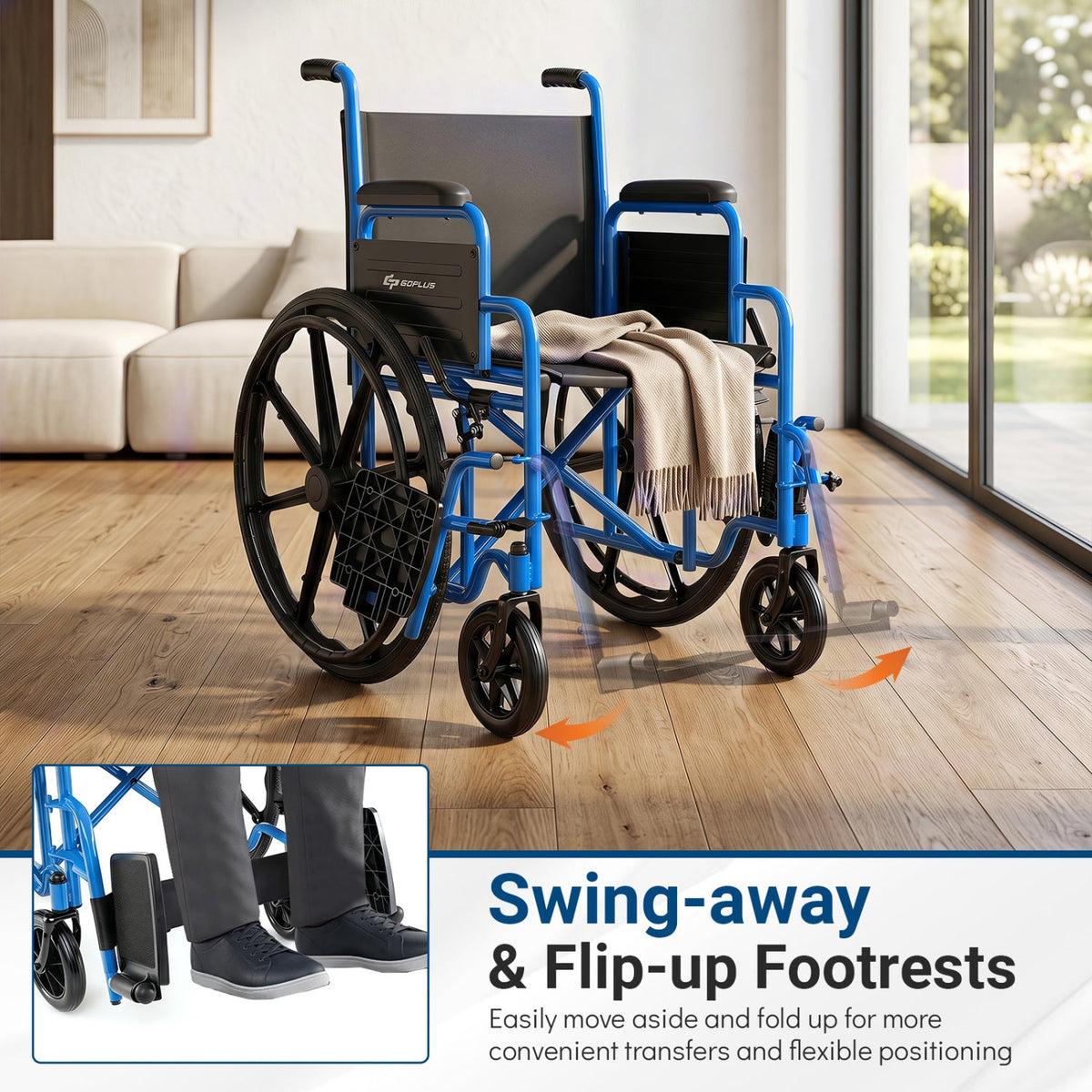 Folding Wheelchair for Adults with Swing-Away Footrest 7