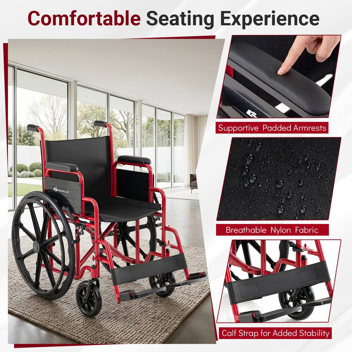 Folding Wheelchair for Adults with Swing-Away Footrest 14