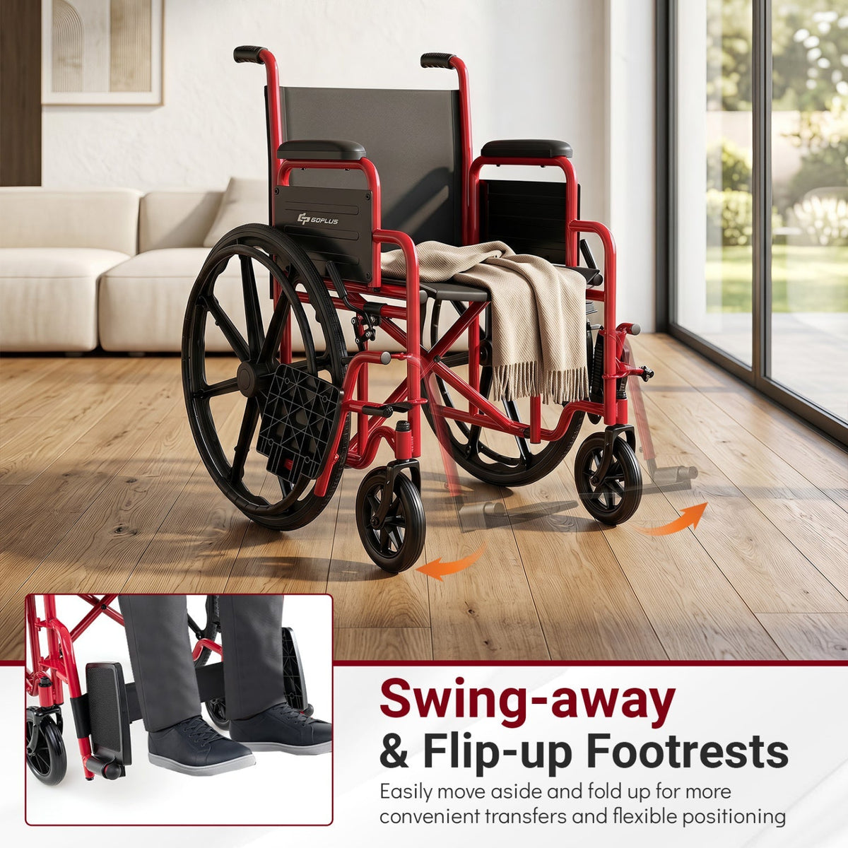 Folding Wheelchair for Adults with Swing-Away Footrest 15