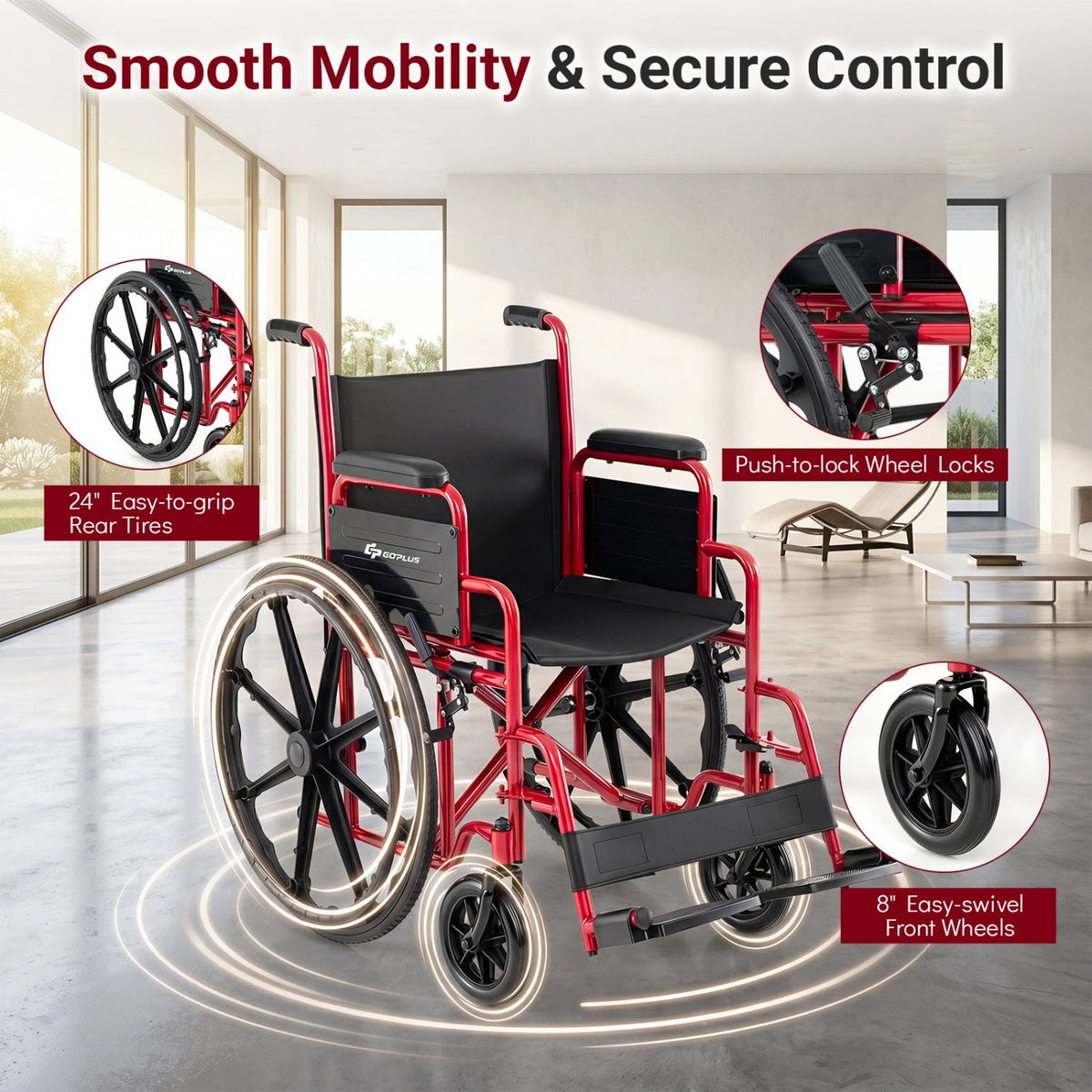 Folding Wheelchair for Adults with Swing-Away Footrest 16