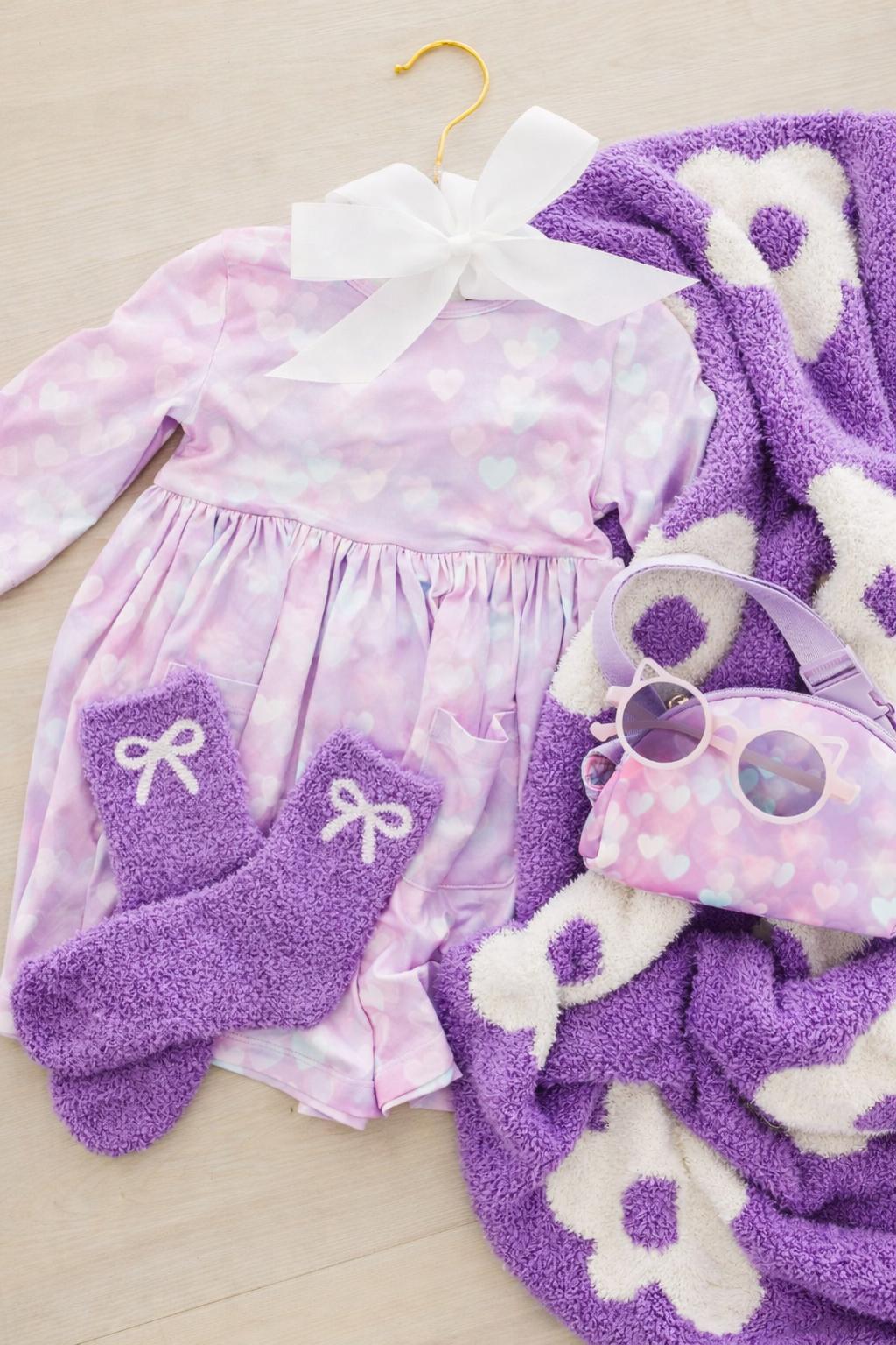 Lilac/Coconut Bow Cozy Socks 3