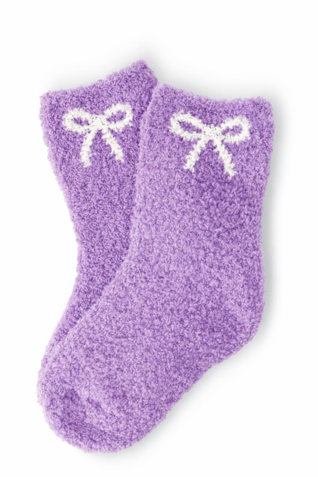 Lilac/Coconut Bow Cozy Socks 1