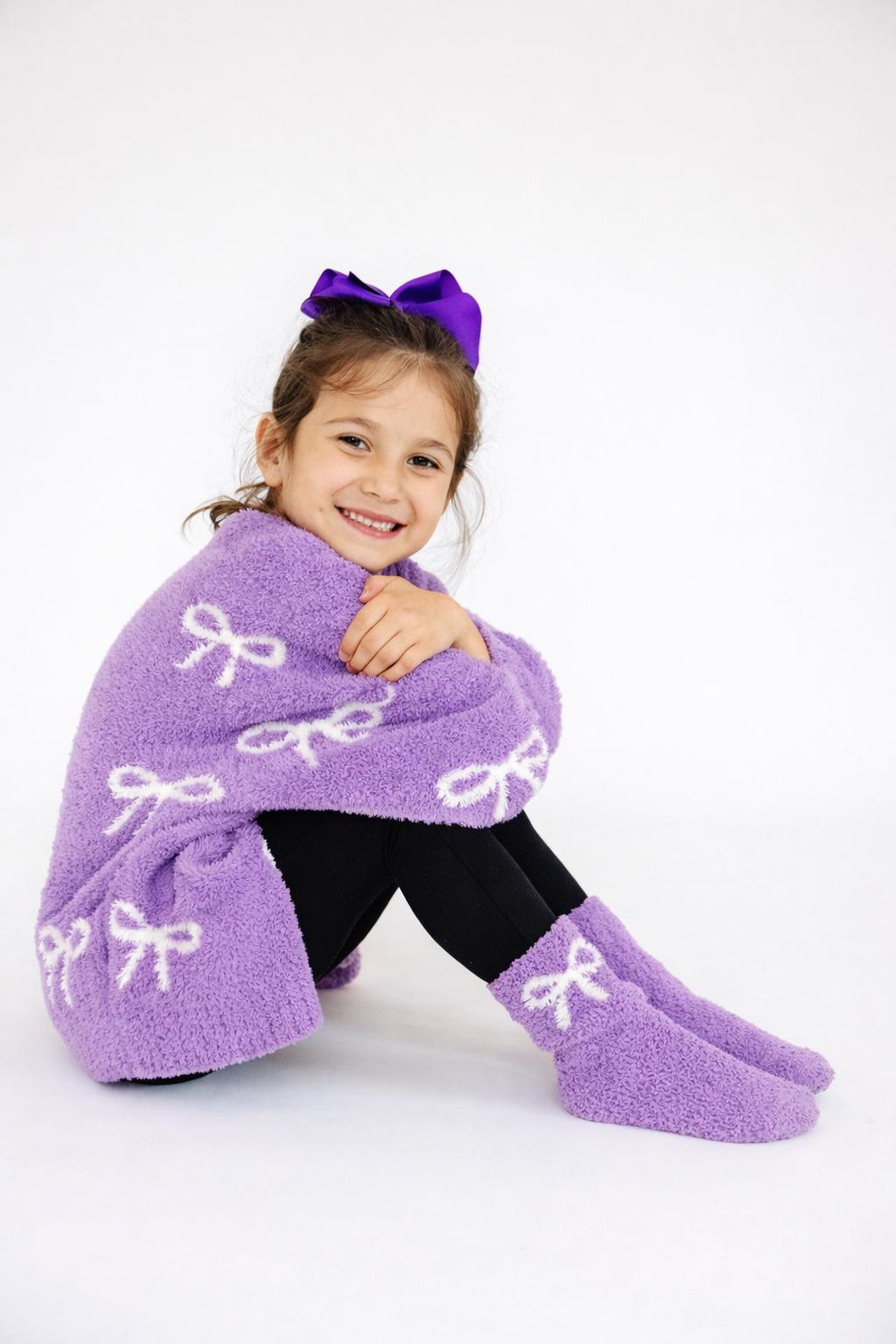 Lilac/Coconut Bow Cozy Socks 2