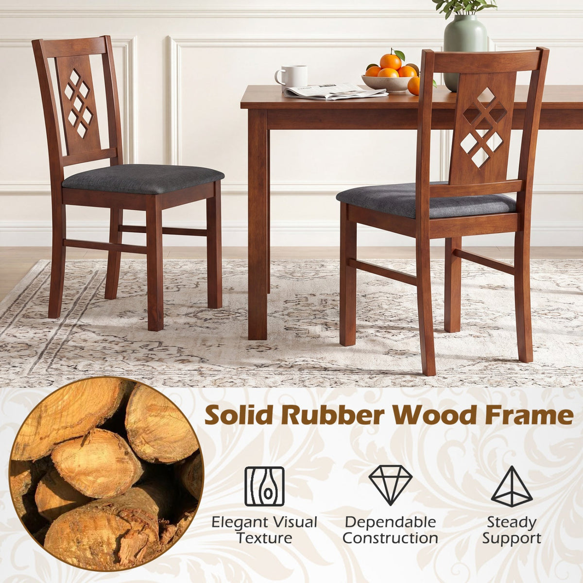 Upholstered Dining Chairs Set of 2 with Wood Frame 5