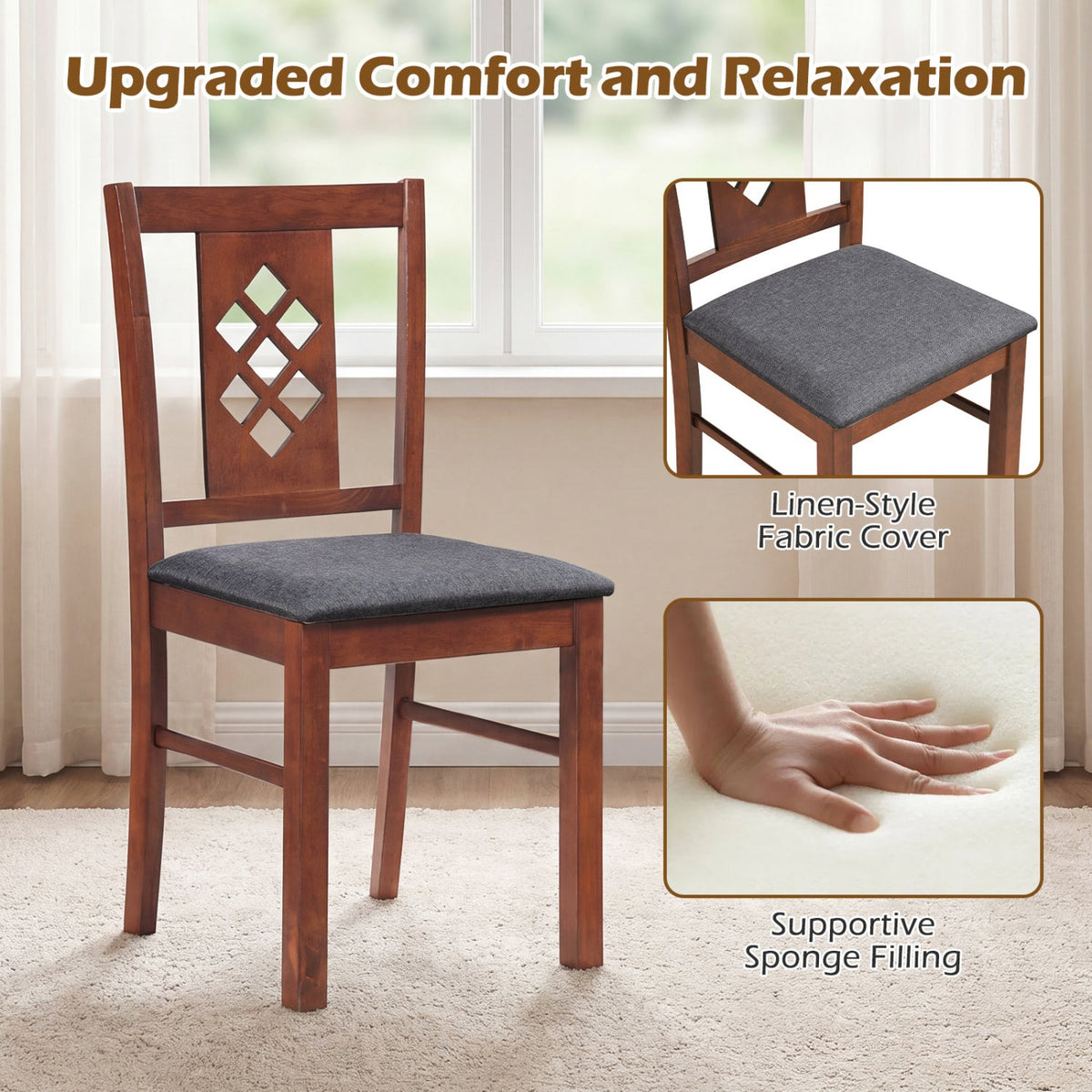 Upholstered Dining Chairs Set of 2 with Wood Frame 6