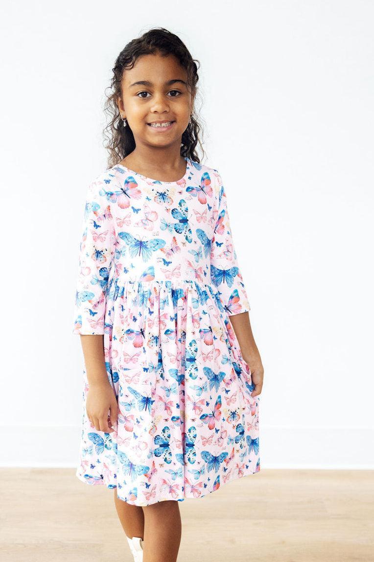 Little Flutters 3/4 Sleeve Pocket Twirl Dress 2