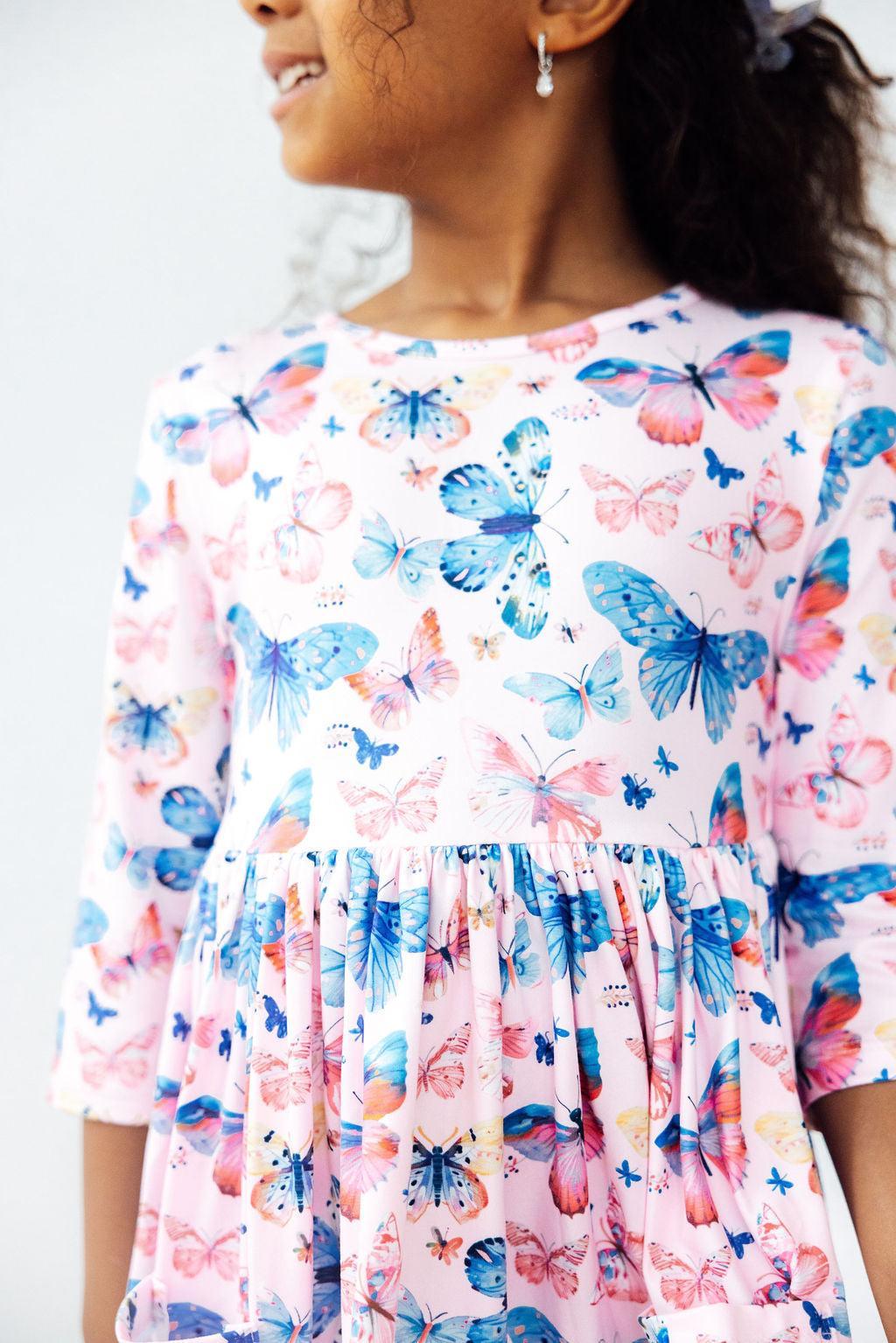 Little Flutters 3/4 Sleeve Pocket Twirl Dress 1