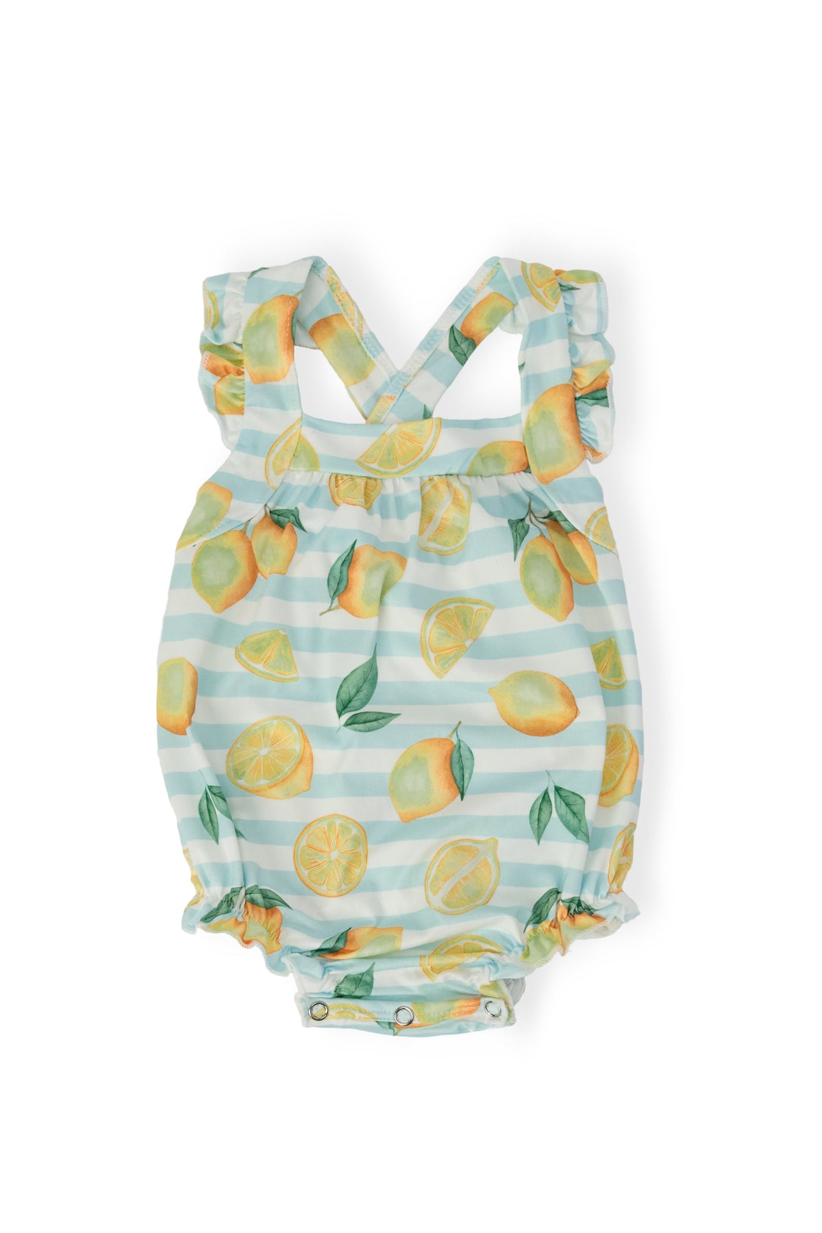 Lovely Lemons Ruffle Cross Back Romper 1