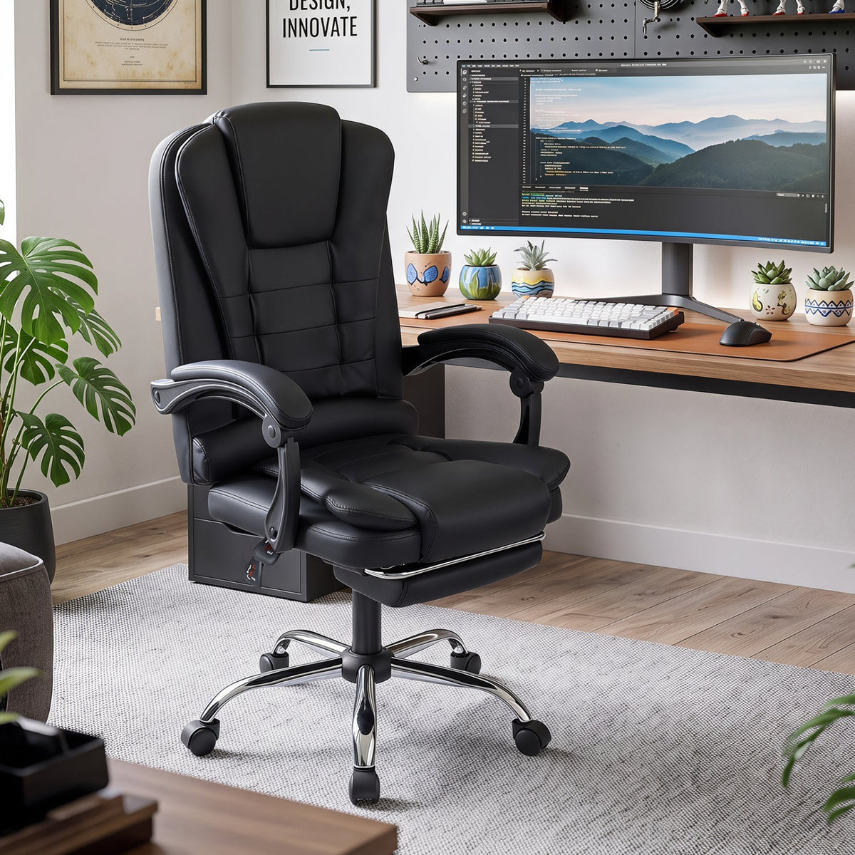 Massage Office Chair with Footrest & Reclining Backrest 1