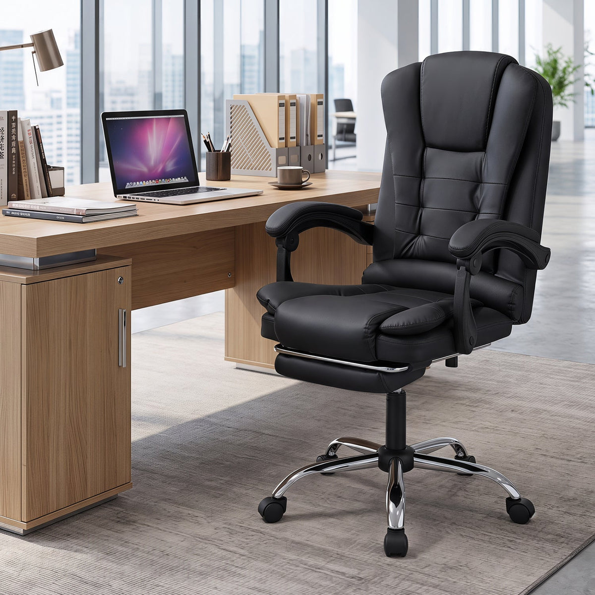 Massage Office Chair with Footrest & Reclining Backrest 2