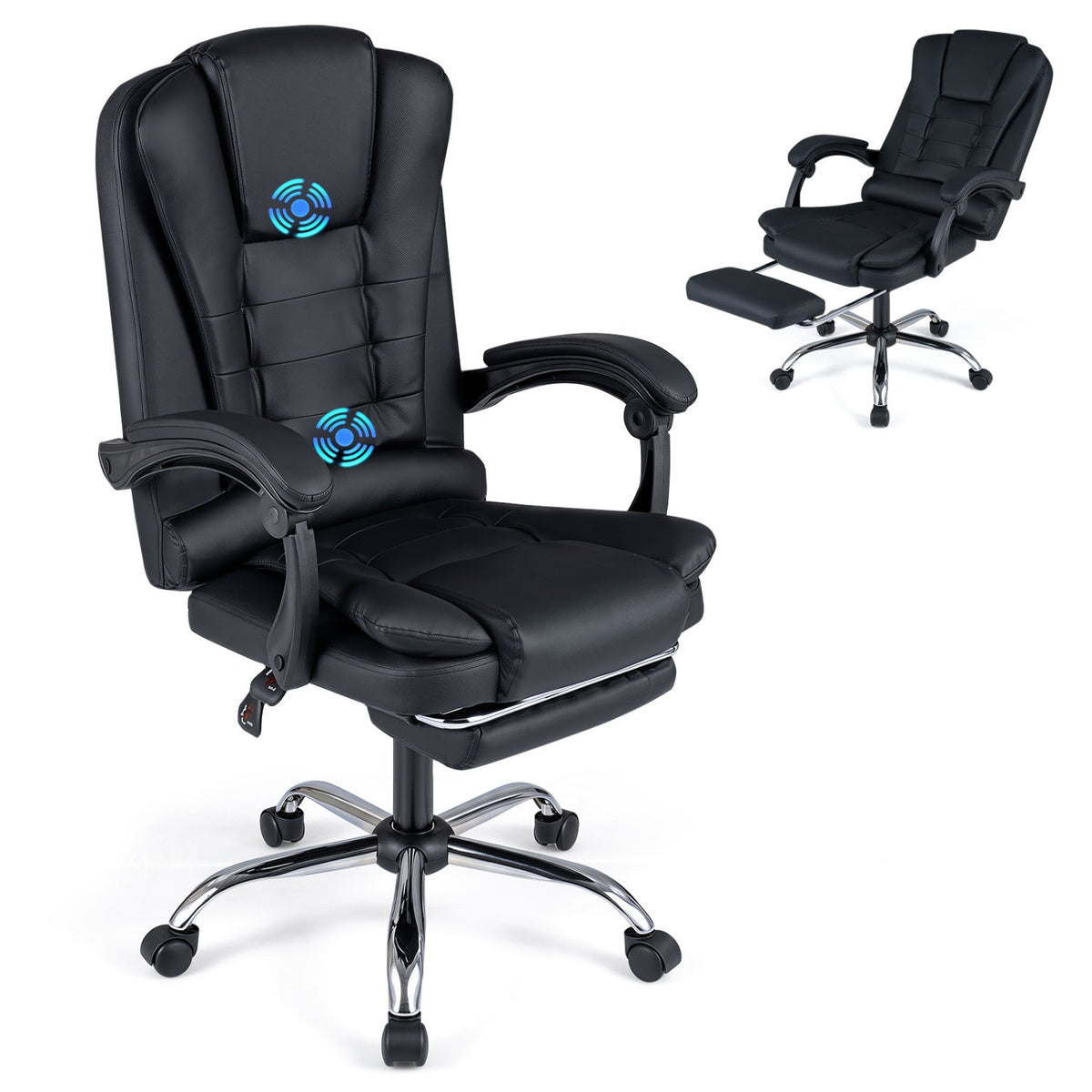 Massage Office Chair with Footrest & Reclining Backrest 3