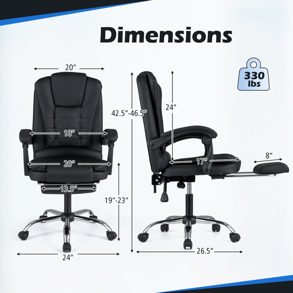Massage Office Chair with Footrest & Reclining Backrest 4
