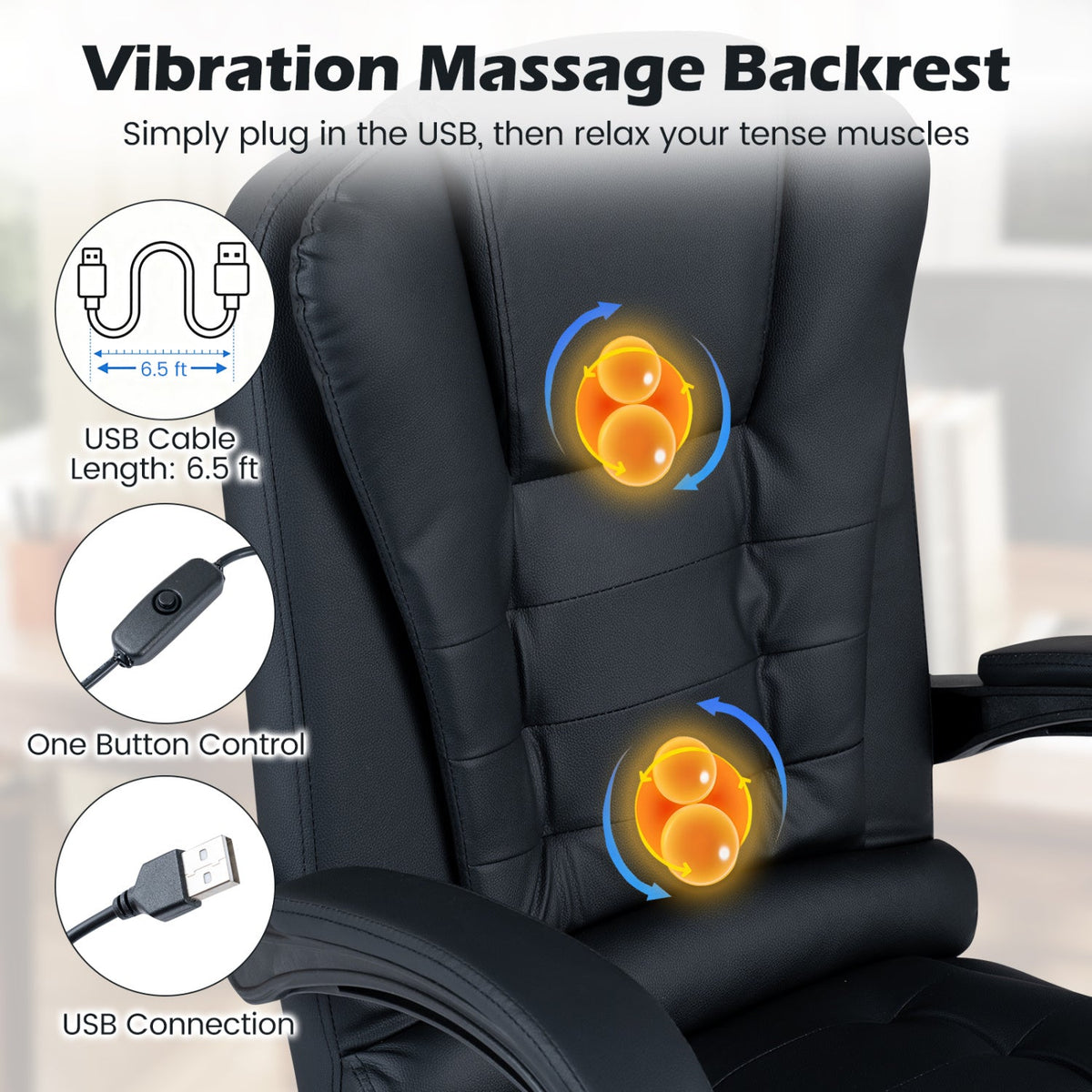Massage Office Chair with Footrest & Reclining Backrest 5