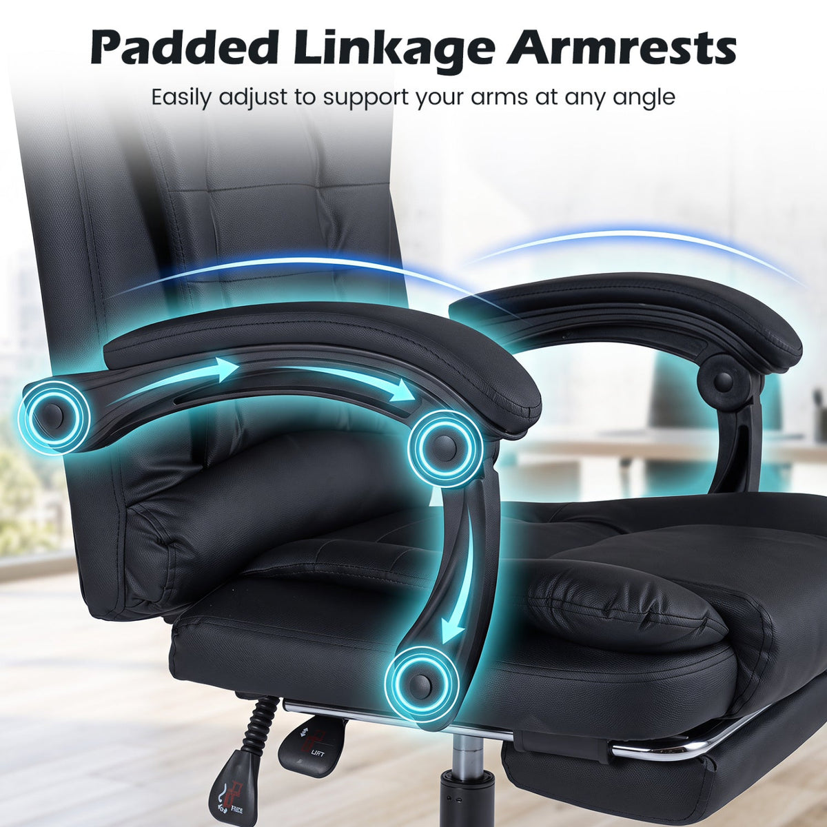 Massage Office Chair with Footrest & Reclining Backrest 8
