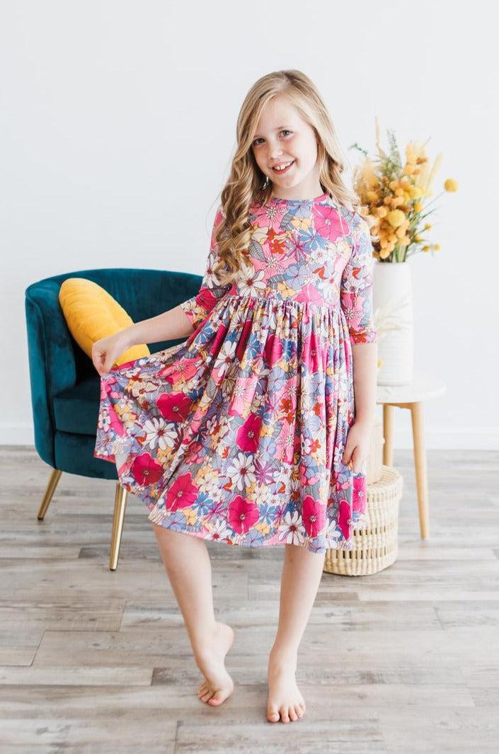 Mauve What's Up Buttercup 3/4 Sleeve Pocket Twirl Dress 3