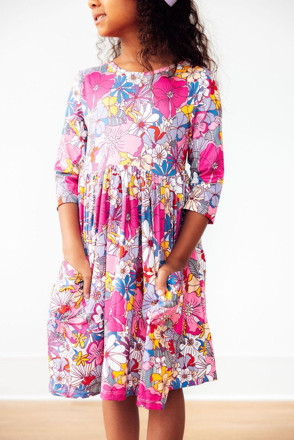 Mauve What's Up Buttercup 3/4 Sleeve Pocket Twirl Dress 1