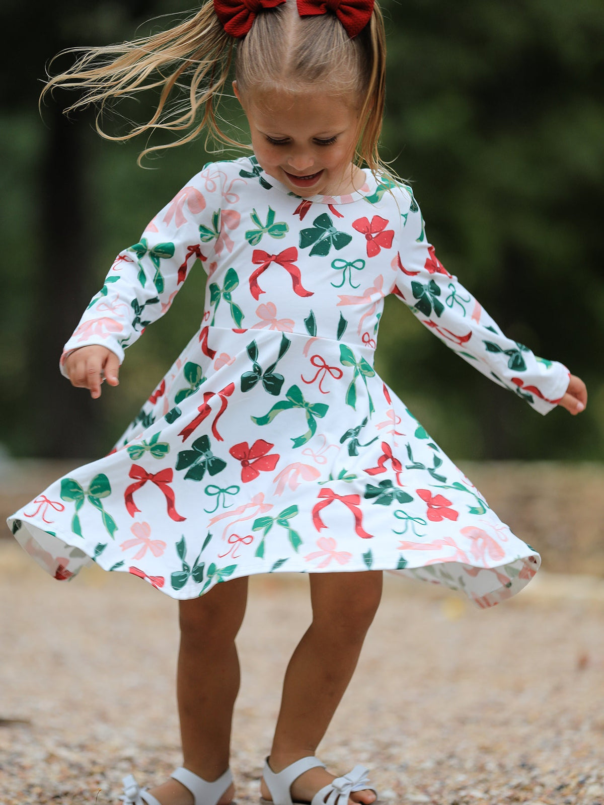Girls Christmas Bow Print Dress 1