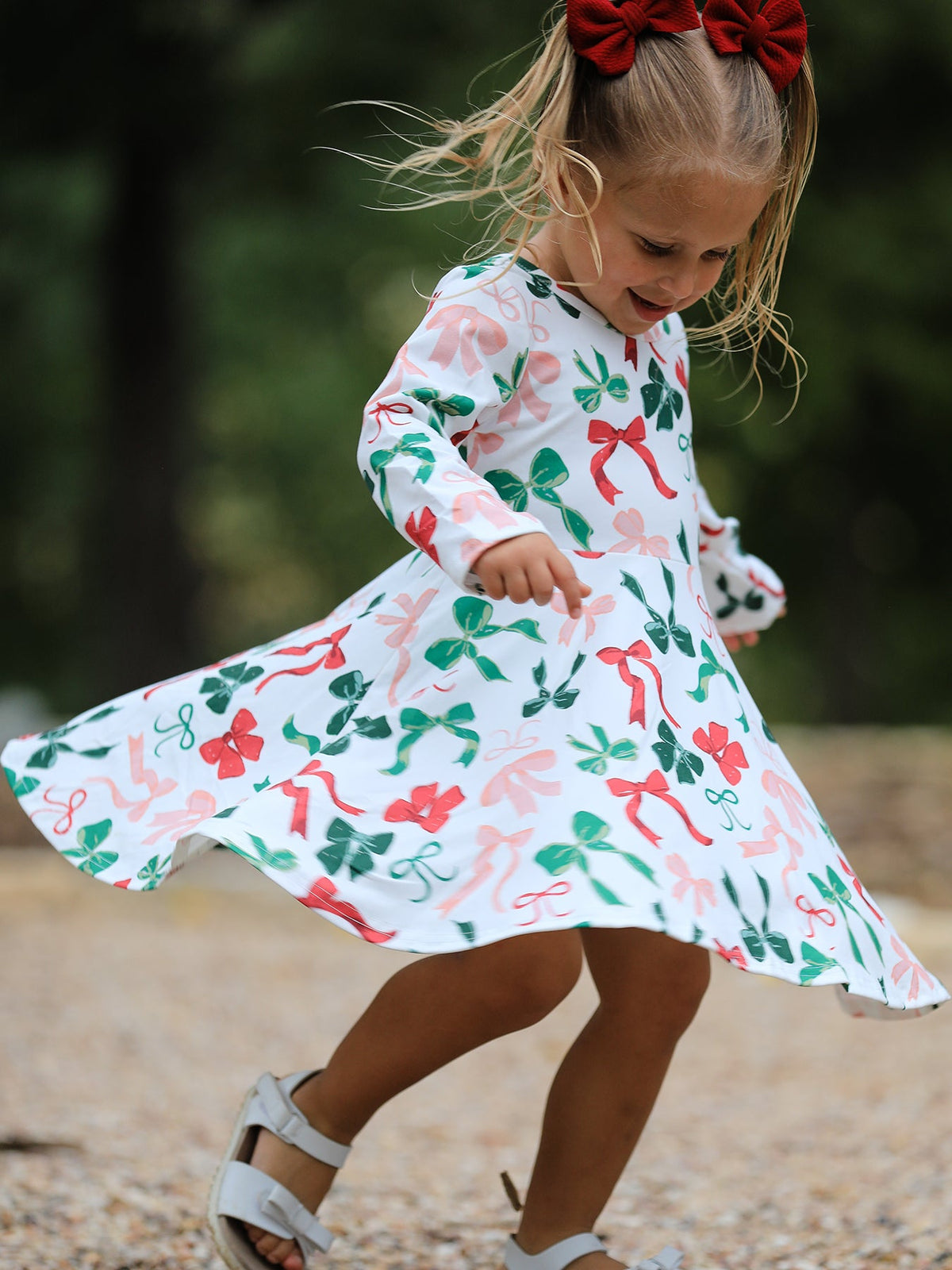 Girls Christmas Bow Print Dress 3