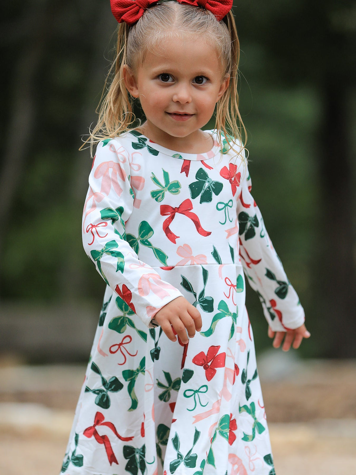 Girls Christmas Bow Print Dress 4