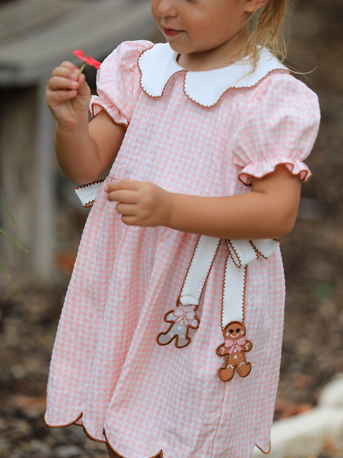 Christmas Girls Gingerbread Peter Pan Collar Dress 1