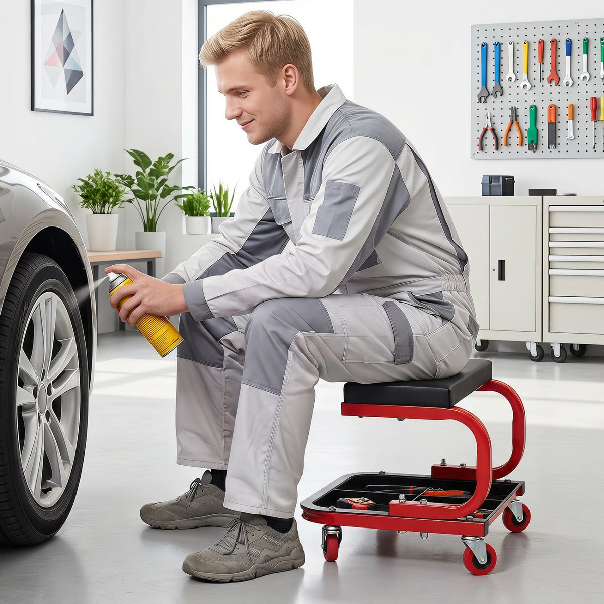 Mechanic Rolling Stool with Tool Trays and Magnetic Drawer 1