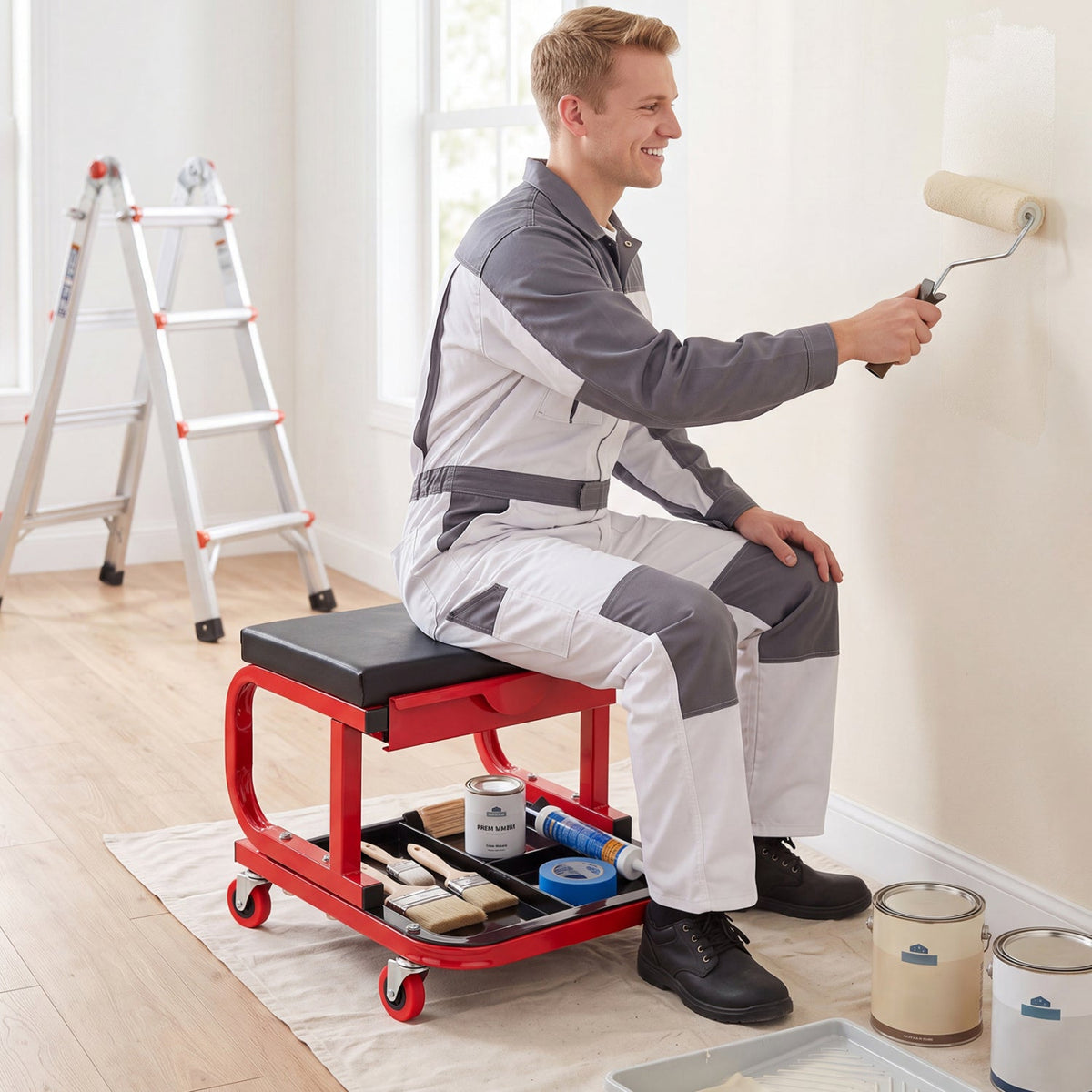 Mechanic Rolling Stool with Tool Trays and Magnetic Drawer 2