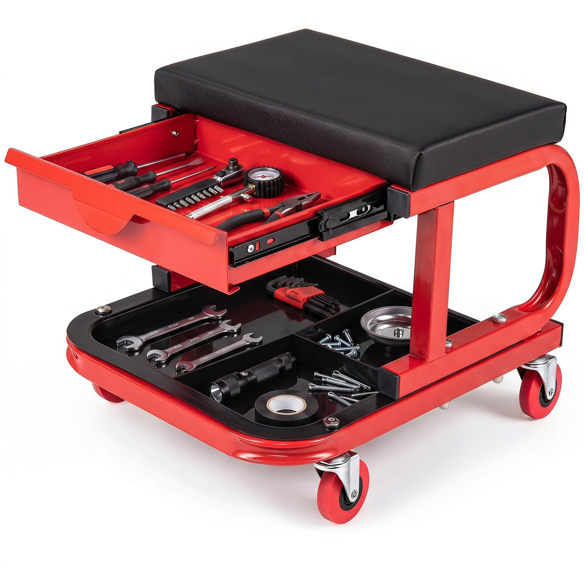Mechanic Rolling Stool with Tool Trays and Magnetic Drawer 3