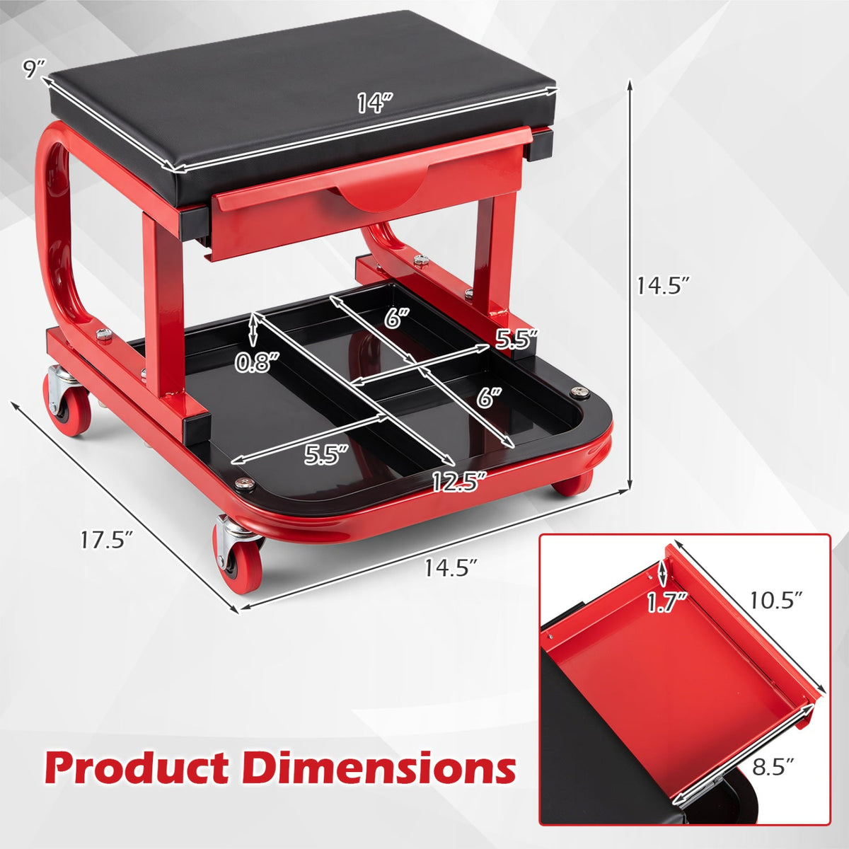 Mechanic Rolling Stool with Tool Trays and Magnetic Drawer 5