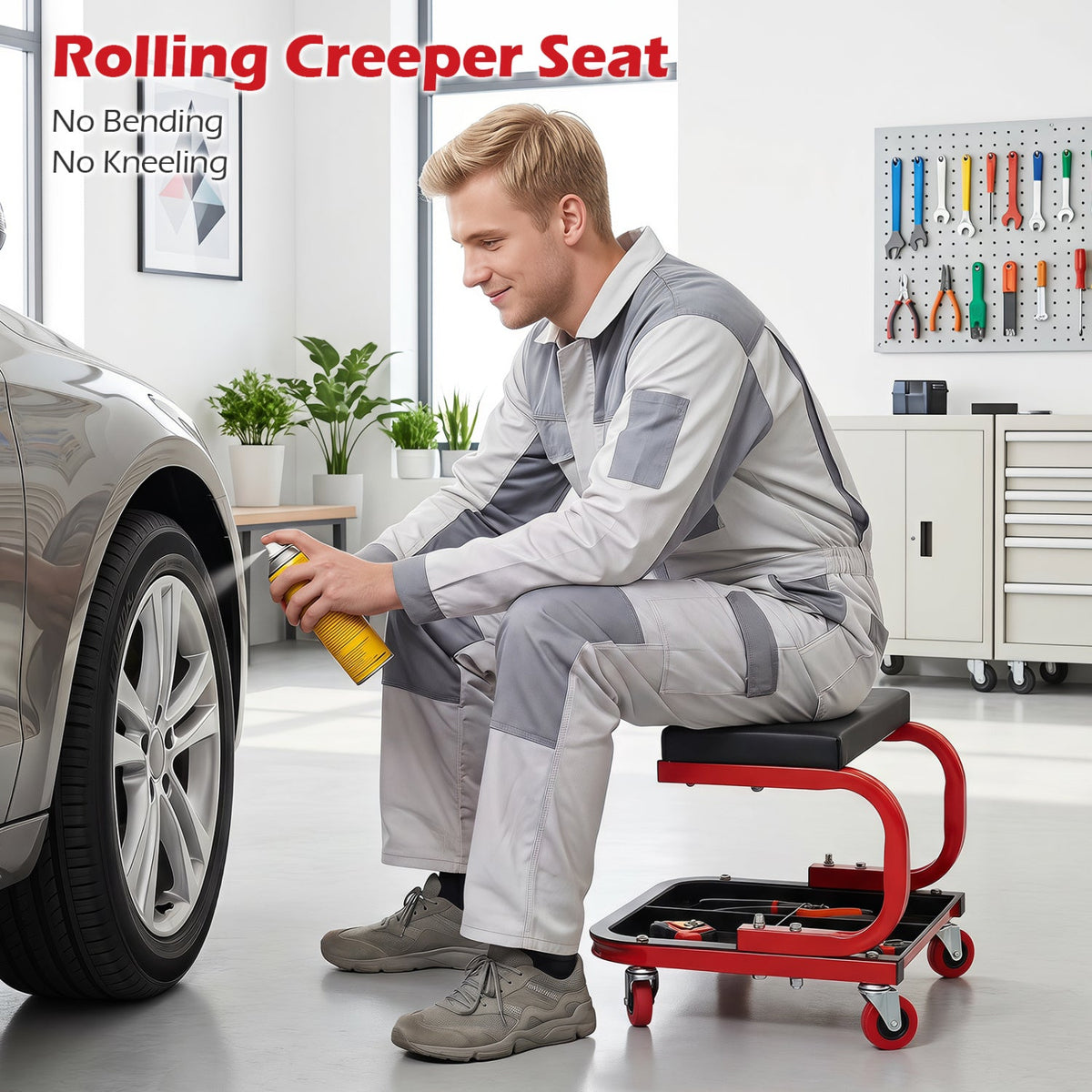 Mechanic Rolling Stool with Tool Trays and Magnetic Drawer 6
