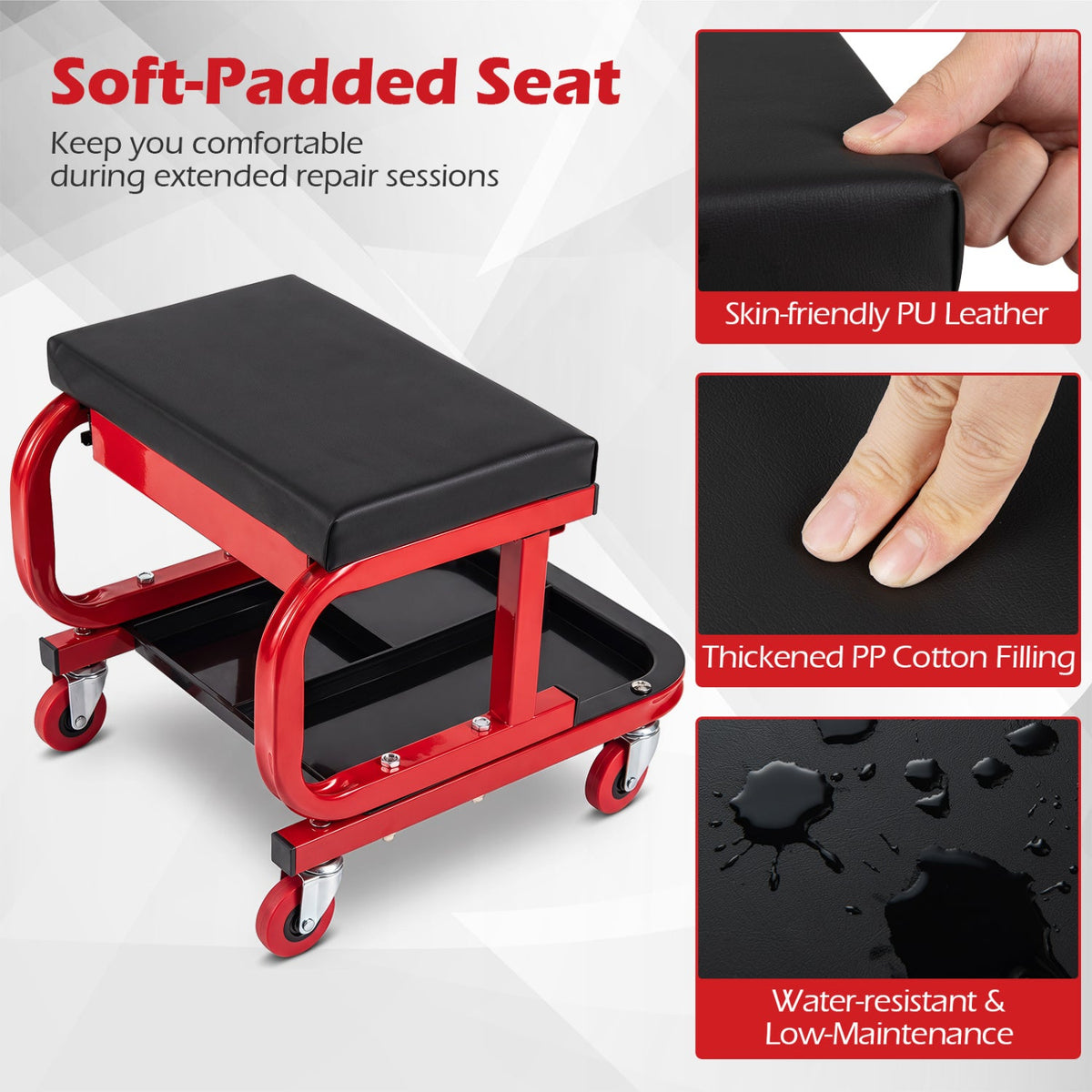 Mechanic Rolling Stool with Tool Trays and Magnetic Drawer 8