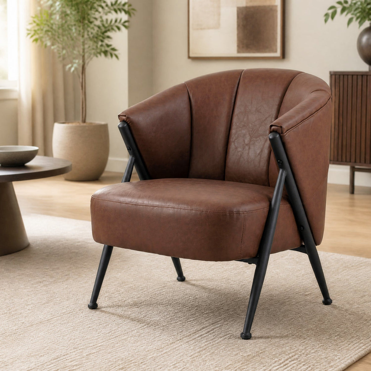 Mid Century Accent Chair with Curved Backrest - Brown 1