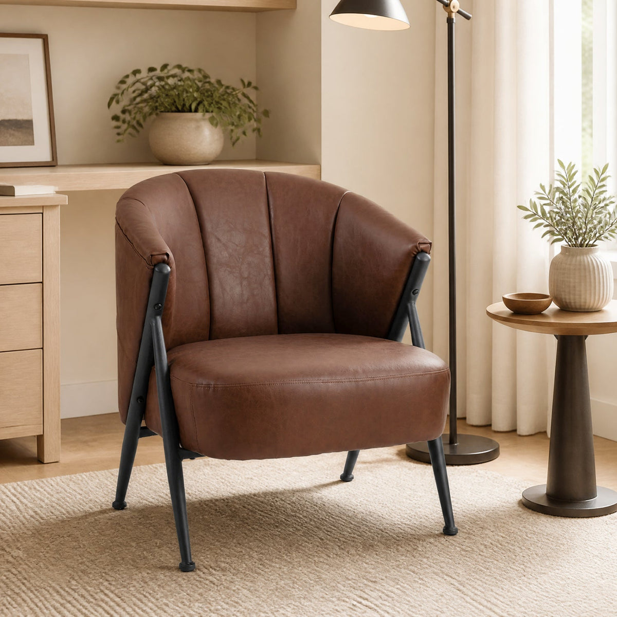 Mid Century Accent Chair with Curved Backrest - Brown 2