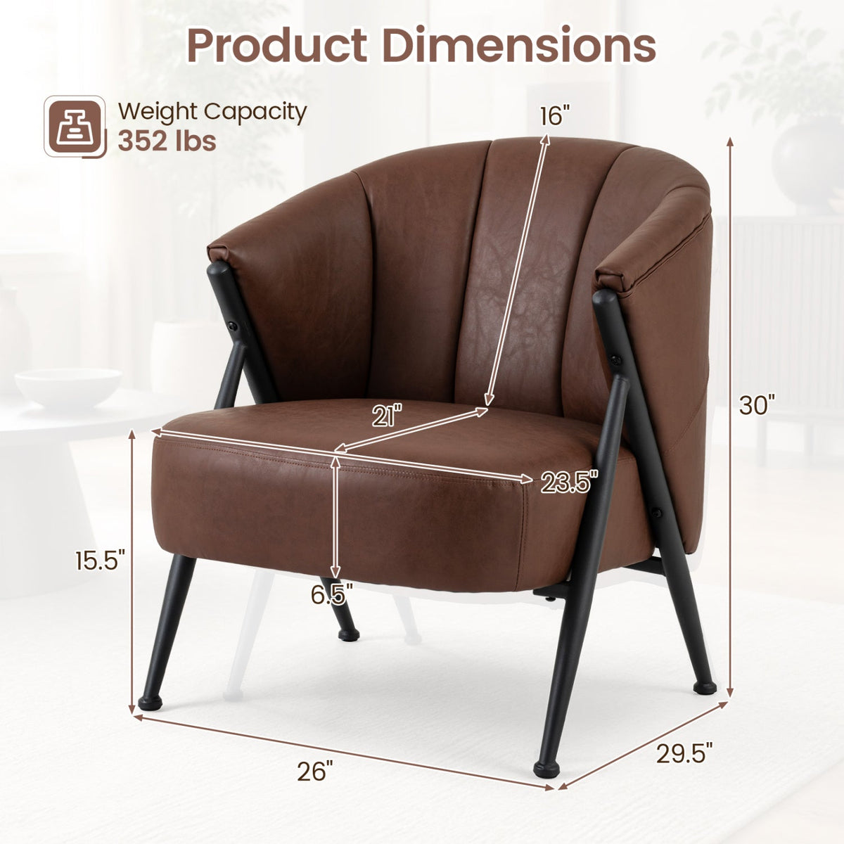 Mid Century Accent Chair with Curved Backrest - Brown 5