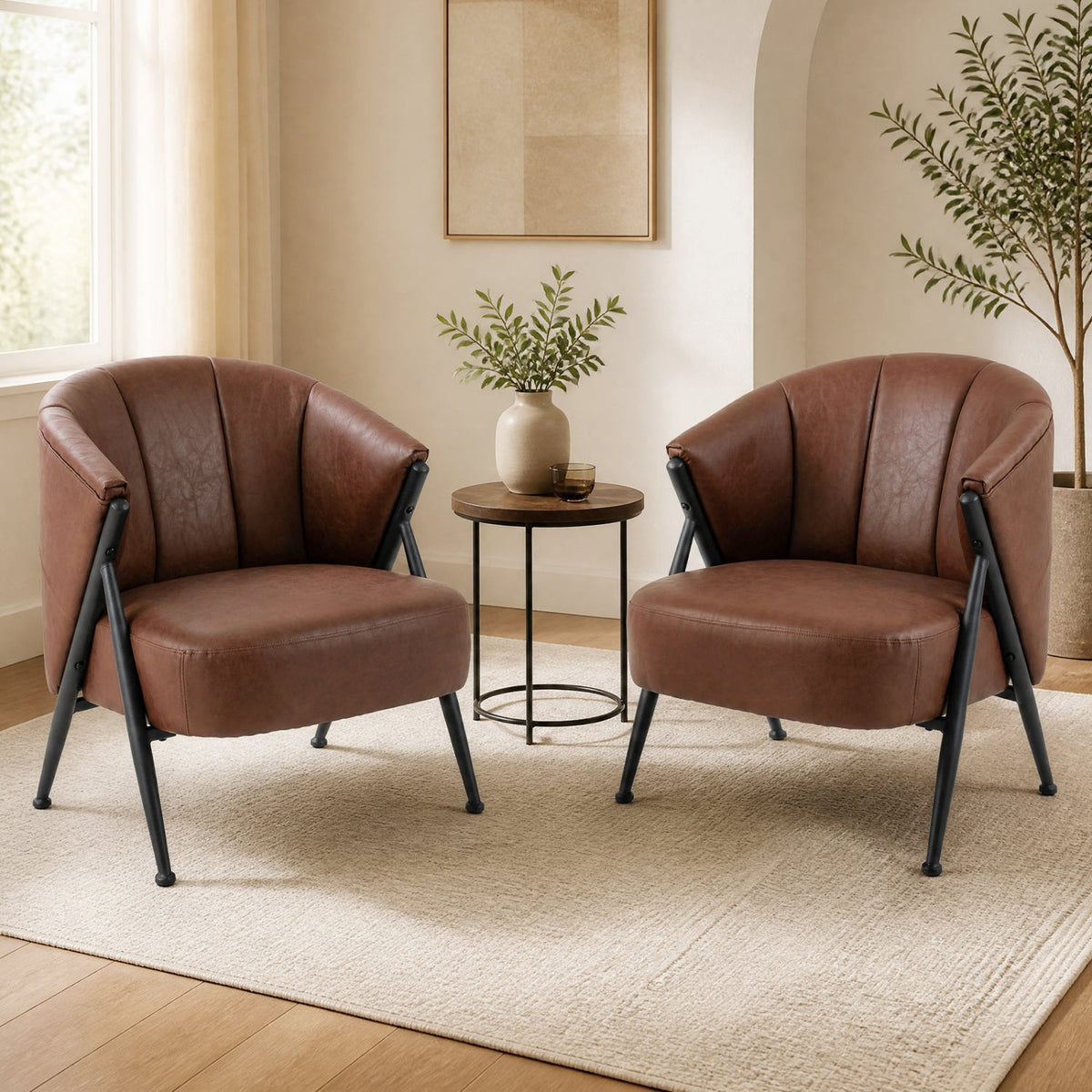 Mid Century Accent Chair with Curved Backrest - Brown 6
