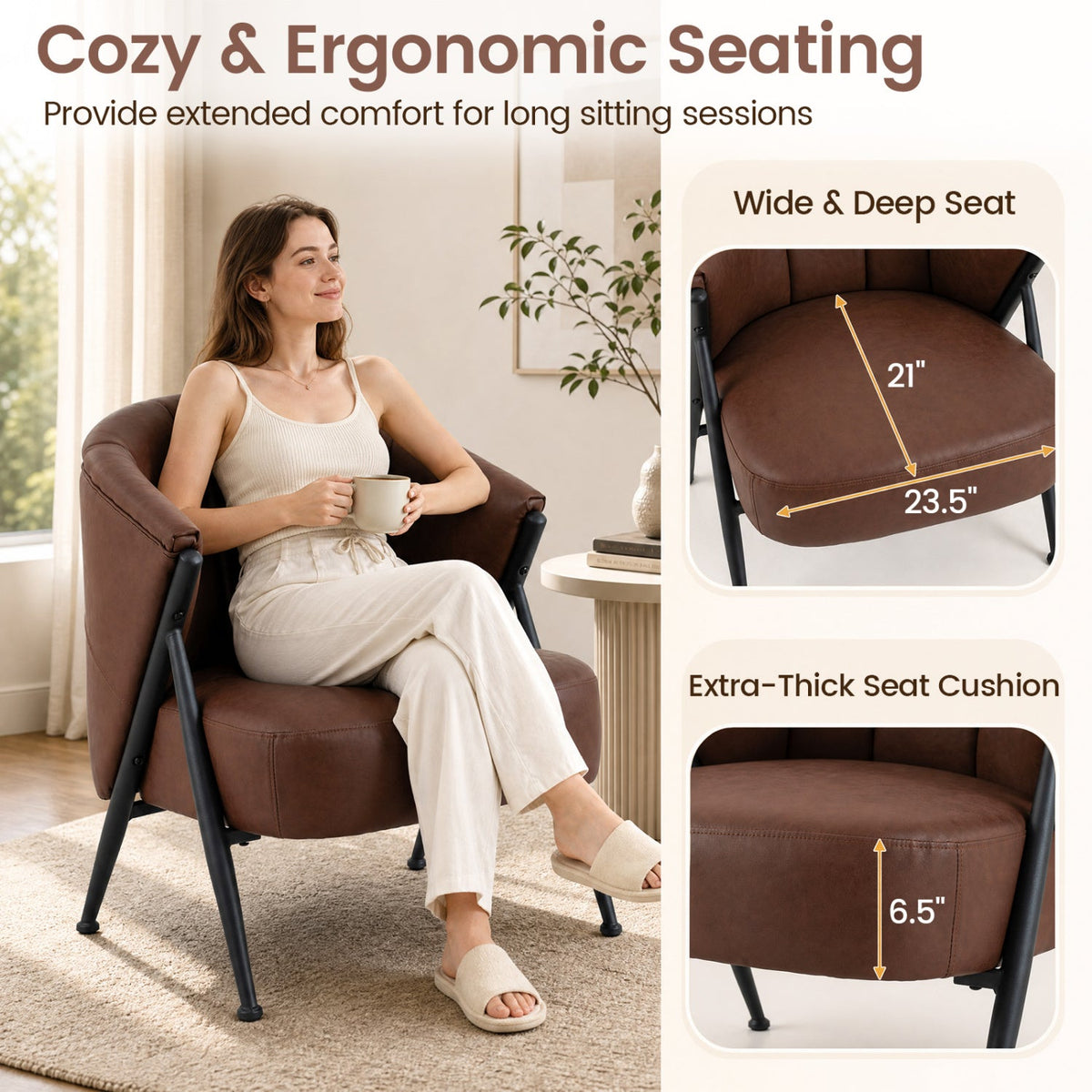 Mid Century Accent Chair with Curved Backrest - Brown 8