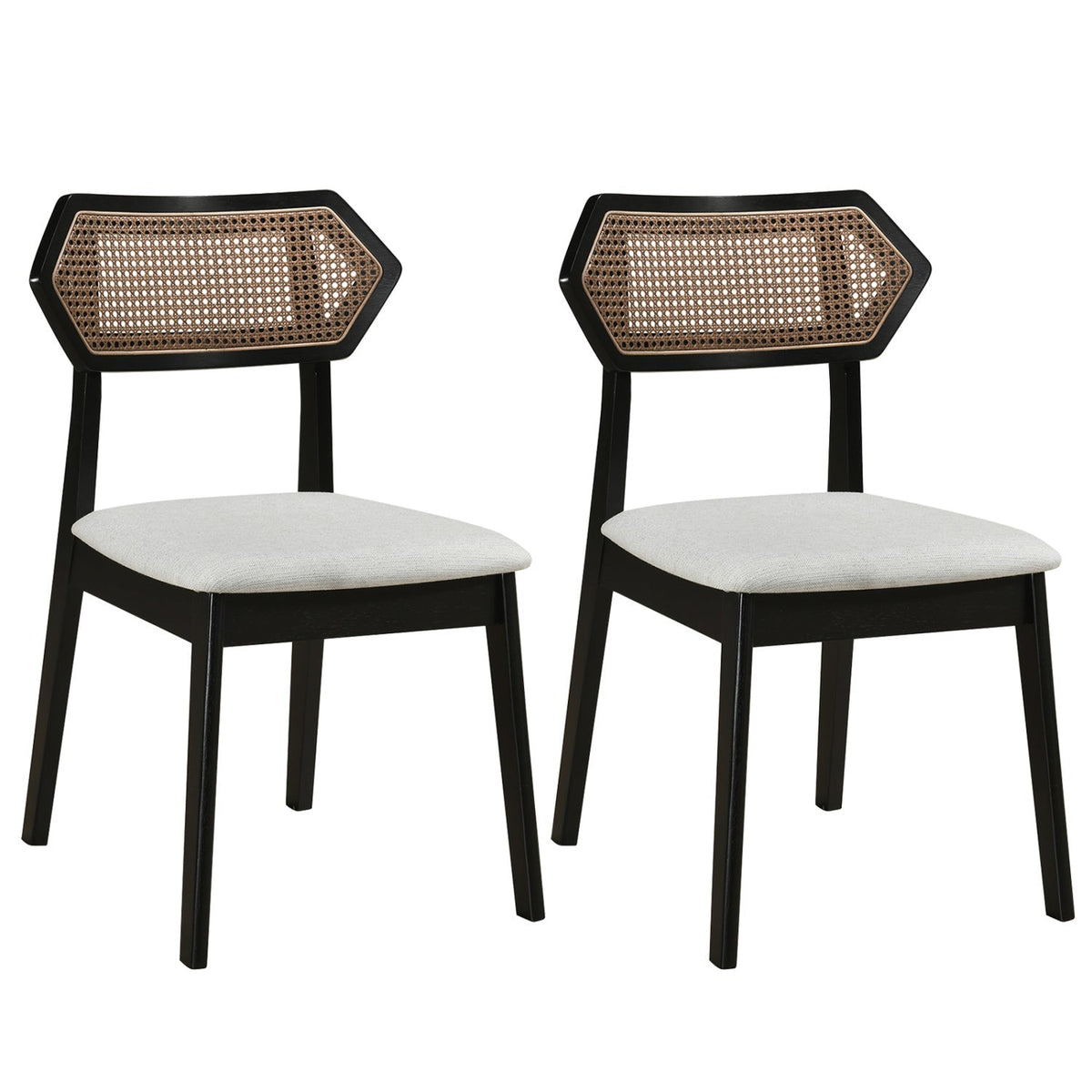 Mid Century Rattan Dining Chairs Set of 2 with Wood Frame 3