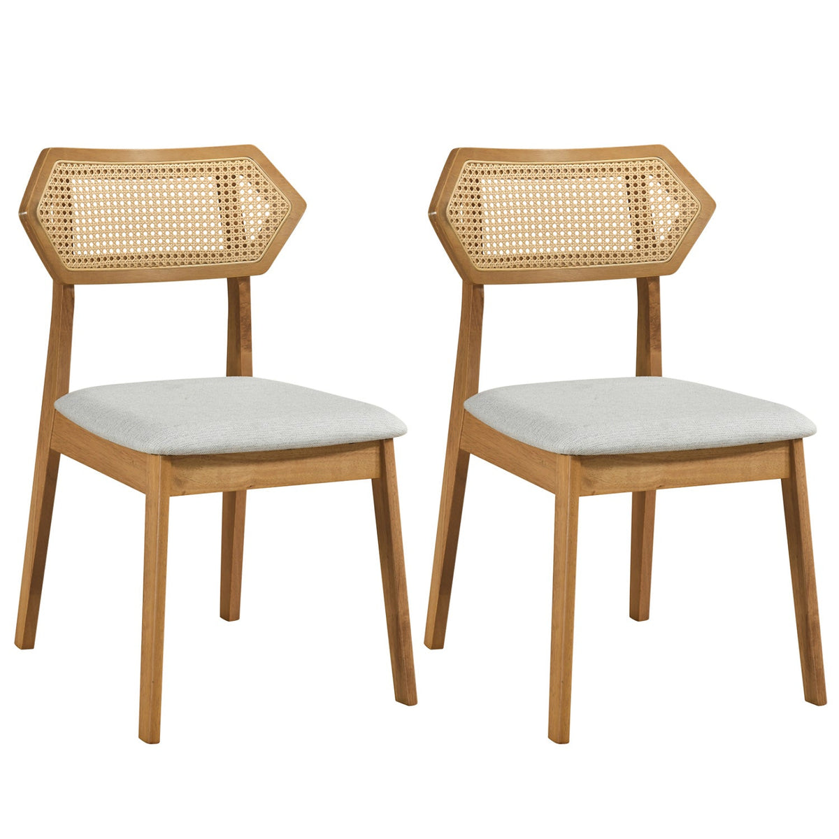 Mid Century Rattan Dining Chairs Set of 2 with Wood Frame 11