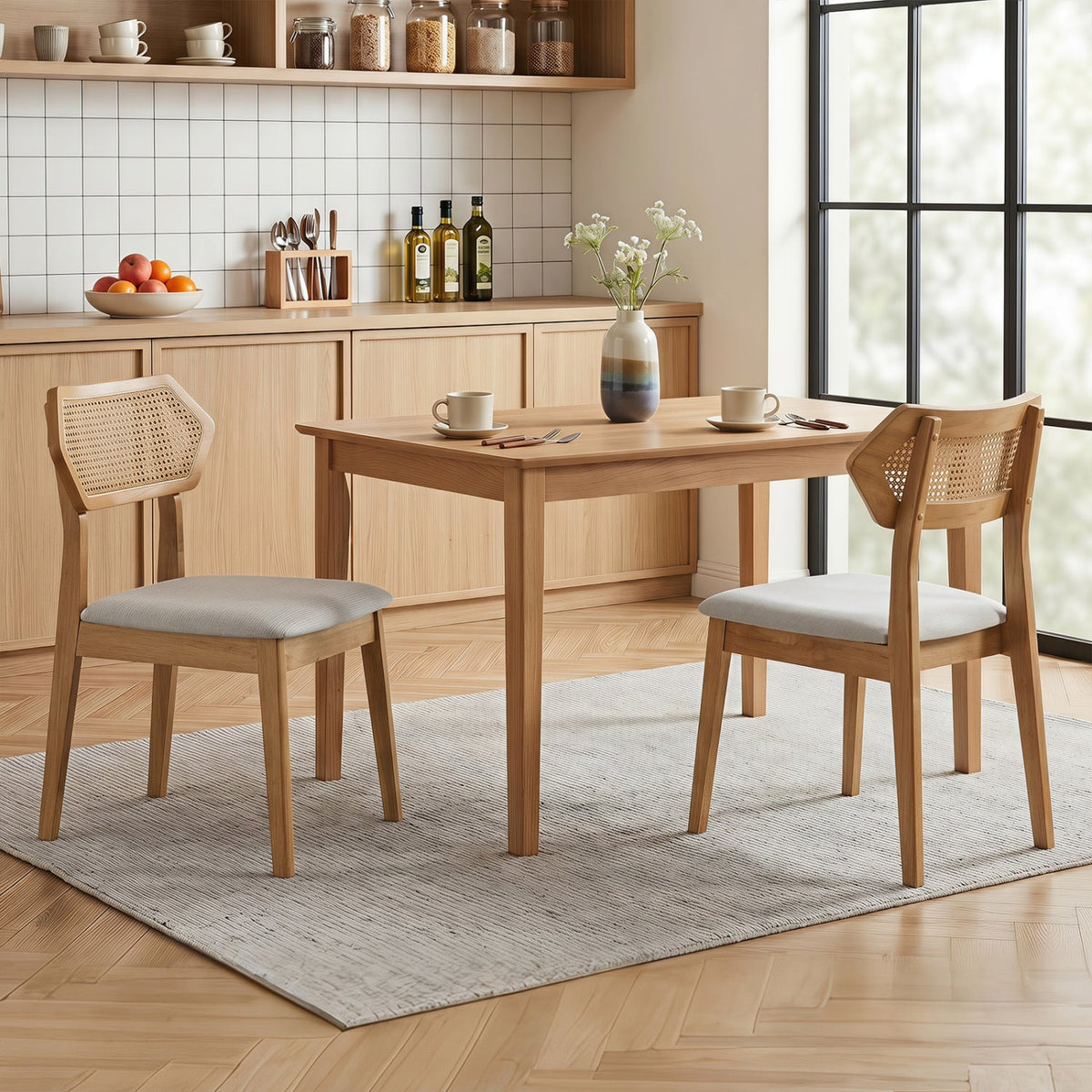 Rattan Dining Chairs Set of 4 with Curved Back 13