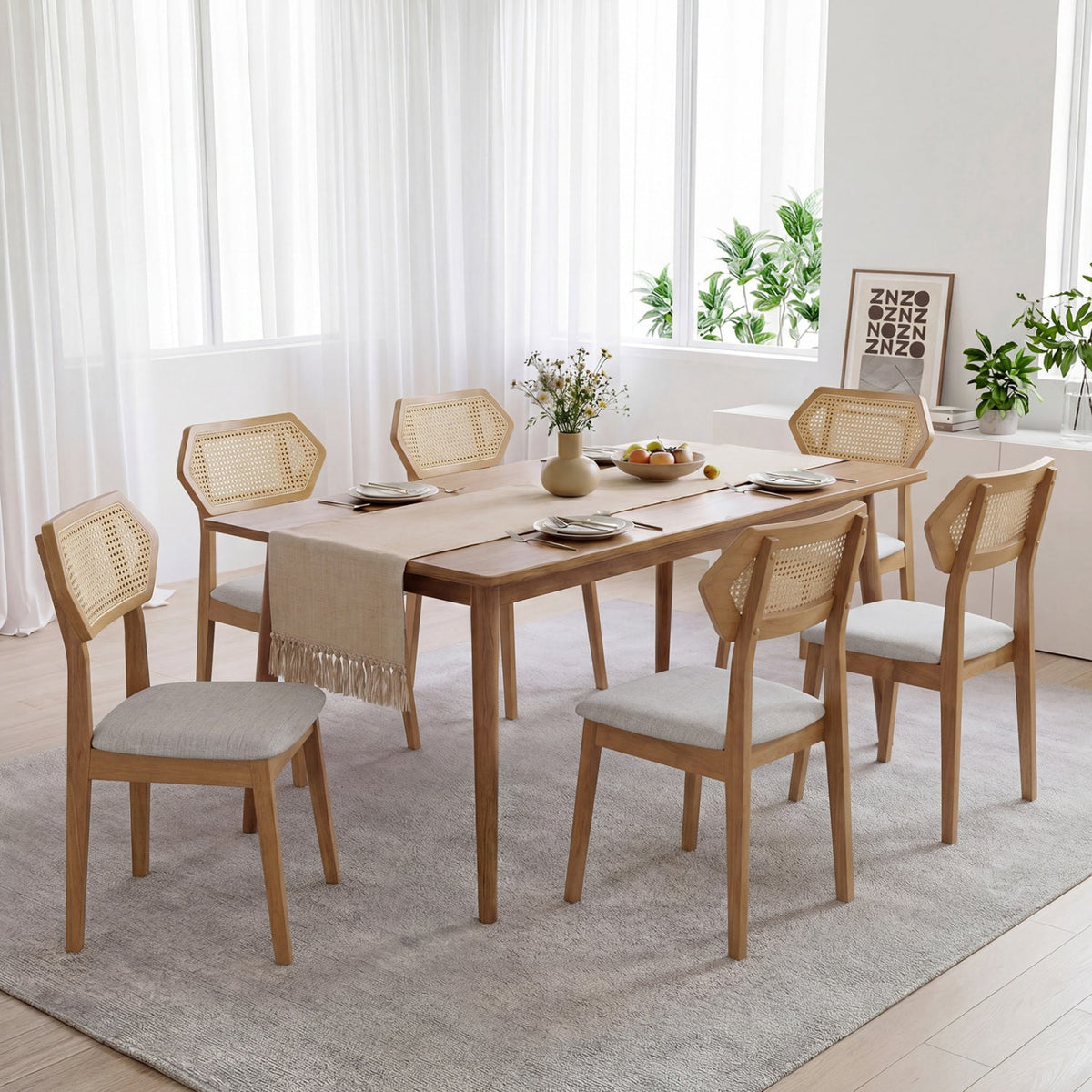 Rattan Dining Chairs Set of 4 with Curved Back 14