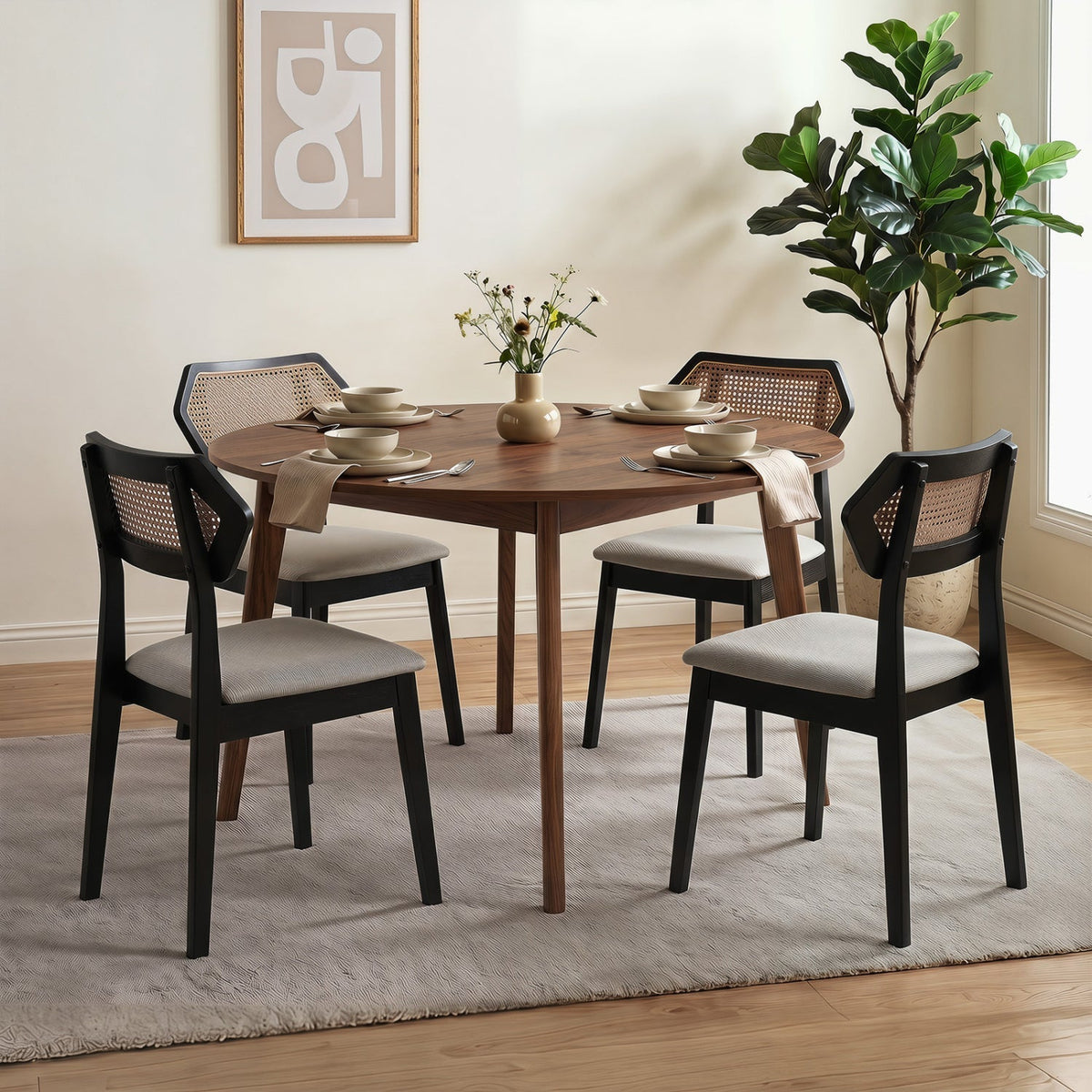 Rattan Dining Chairs Set of 4 with Curved Back 1