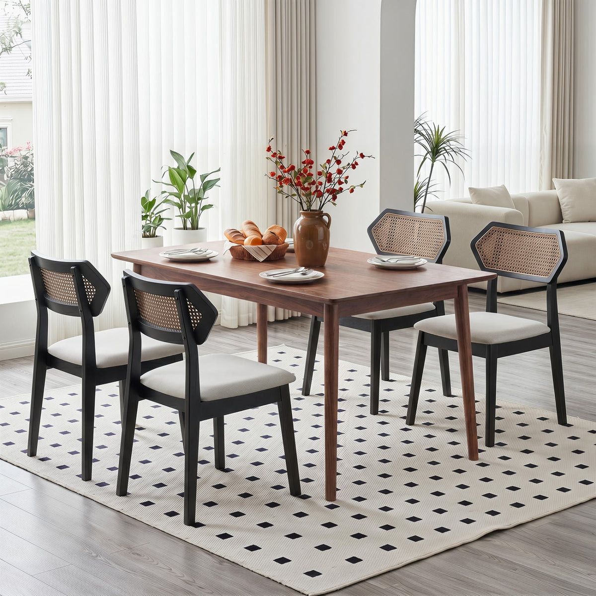 Rattan Dining Chairs Set of 4 with Curved Back 2