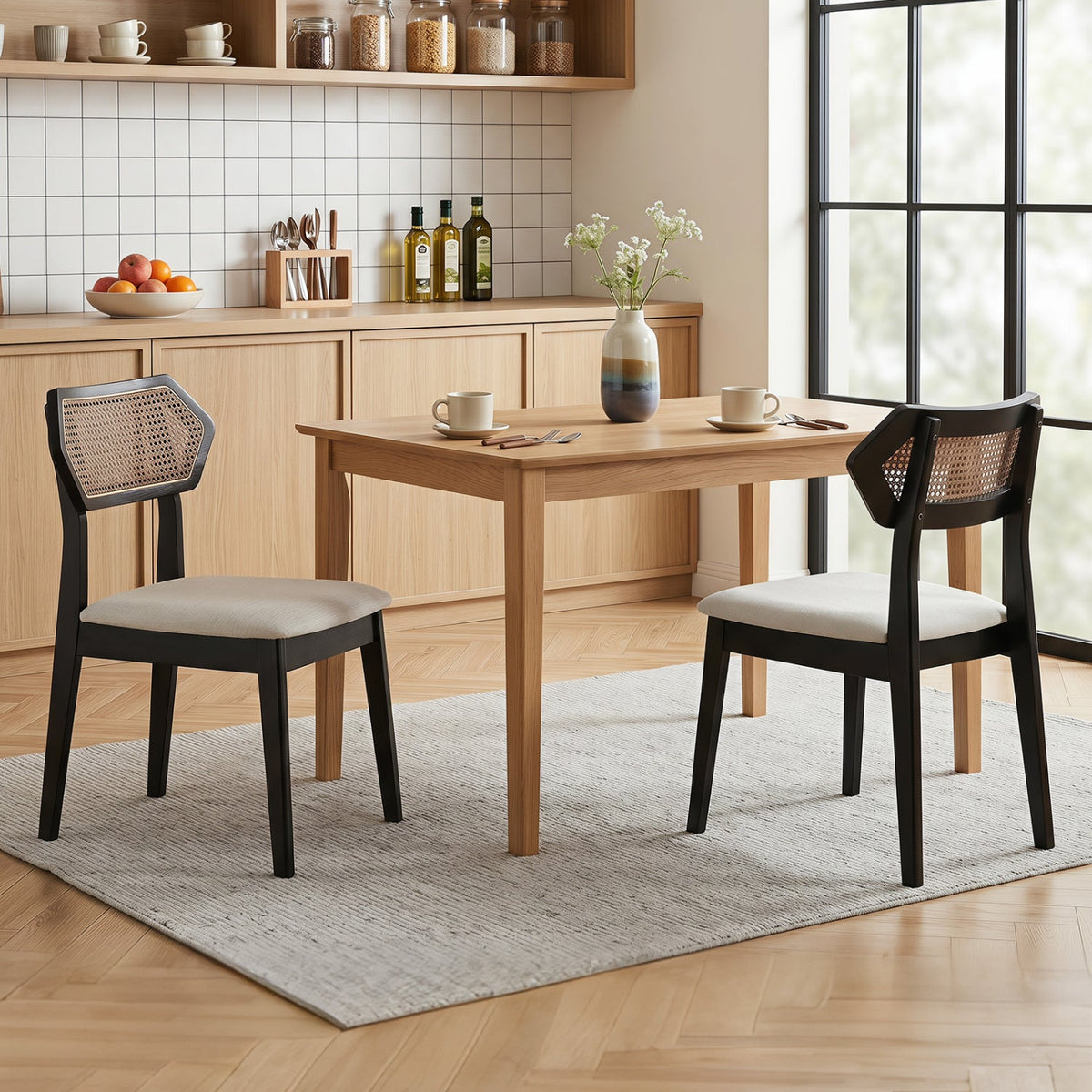 Rattan Dining Chairs Set of 4 with Curved Back 5