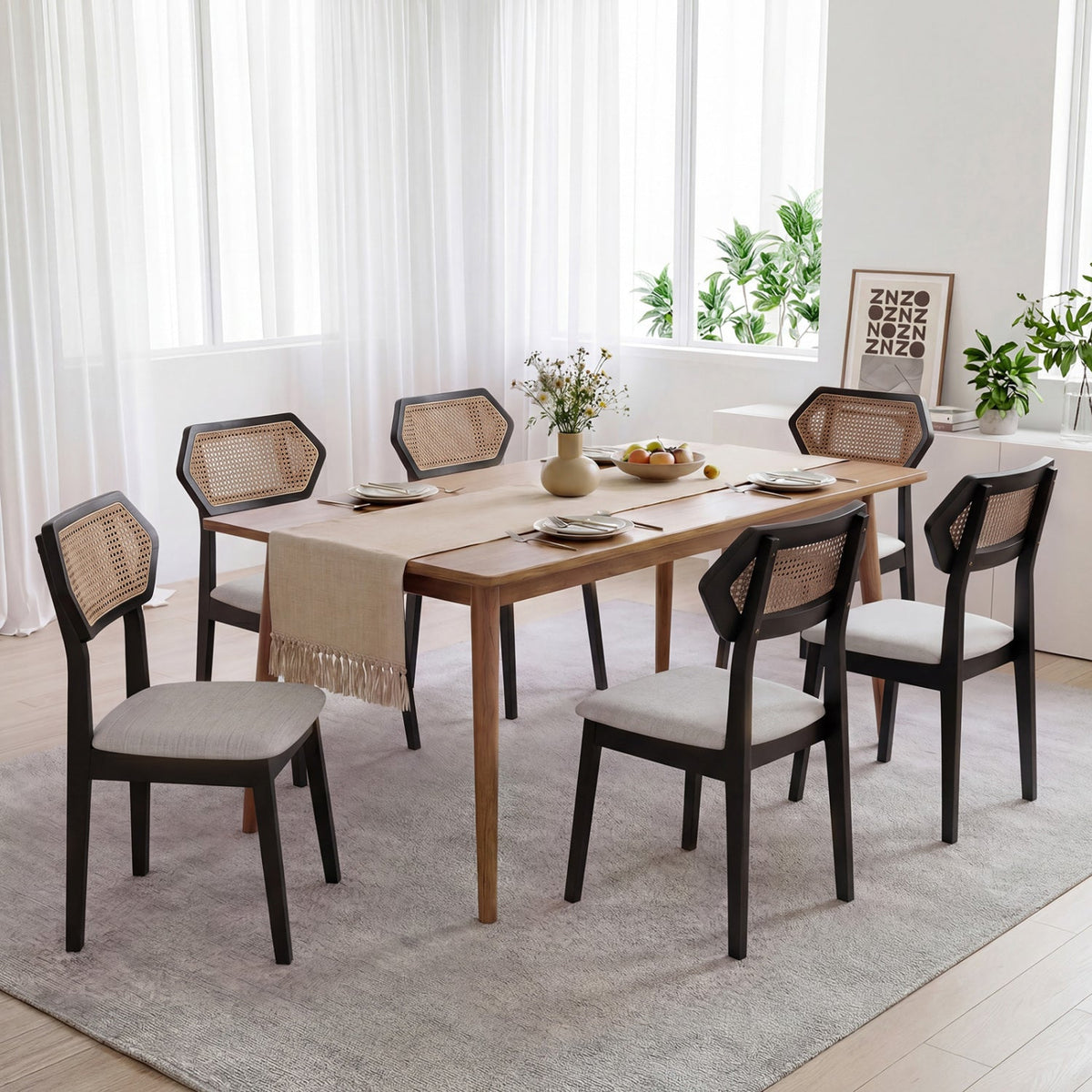 Rattan Dining Chairs Set of 4 with Curved Back 6