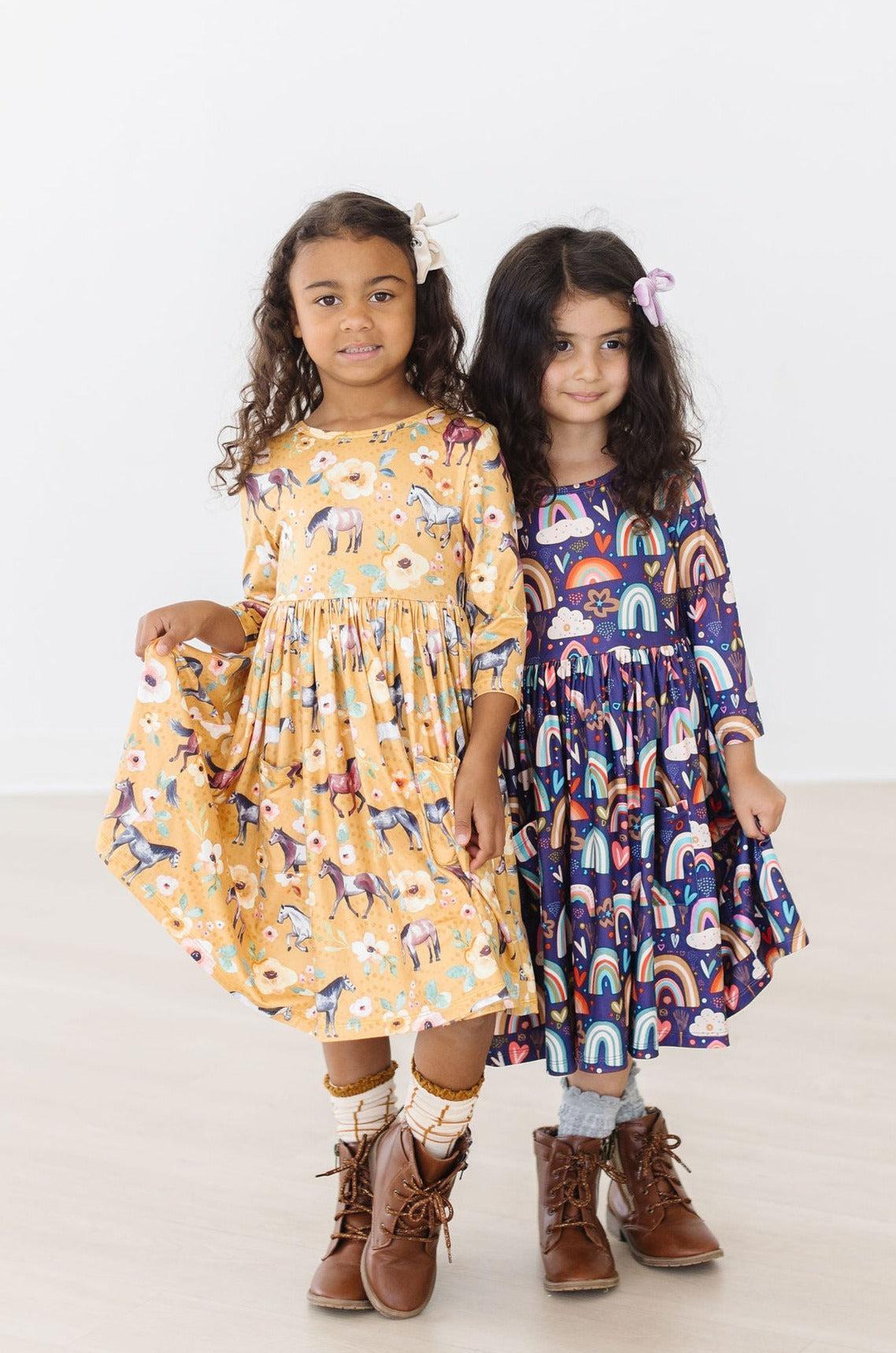 Midnight Rainbow 3/4 Sleeve Pocket Twirl Dress 3