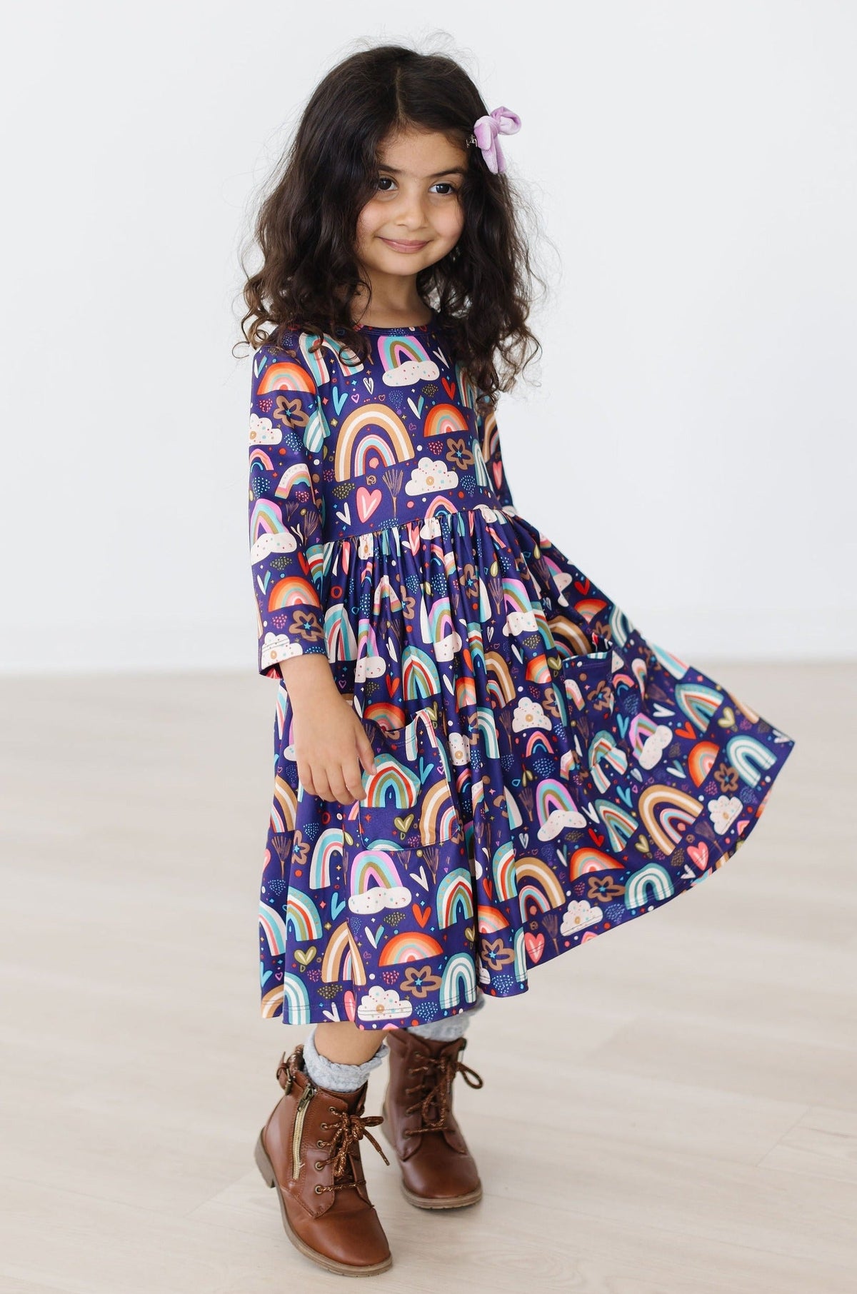 Midnight Rainbow 3/4 Sleeve Pocket Twirl Dress 2