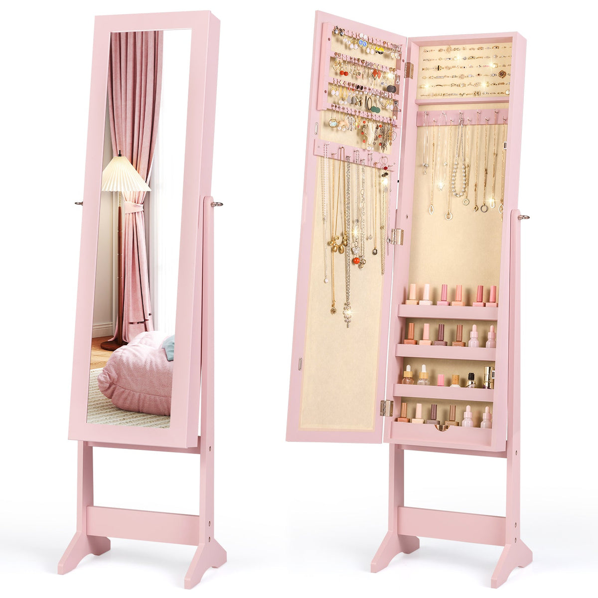 Mirrored Standing Jewelry Cabinet Storage Box 12