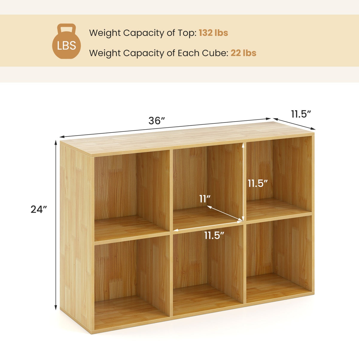 6-Cube Bookcase with Anti-Tipping Kit - Burlywood 4